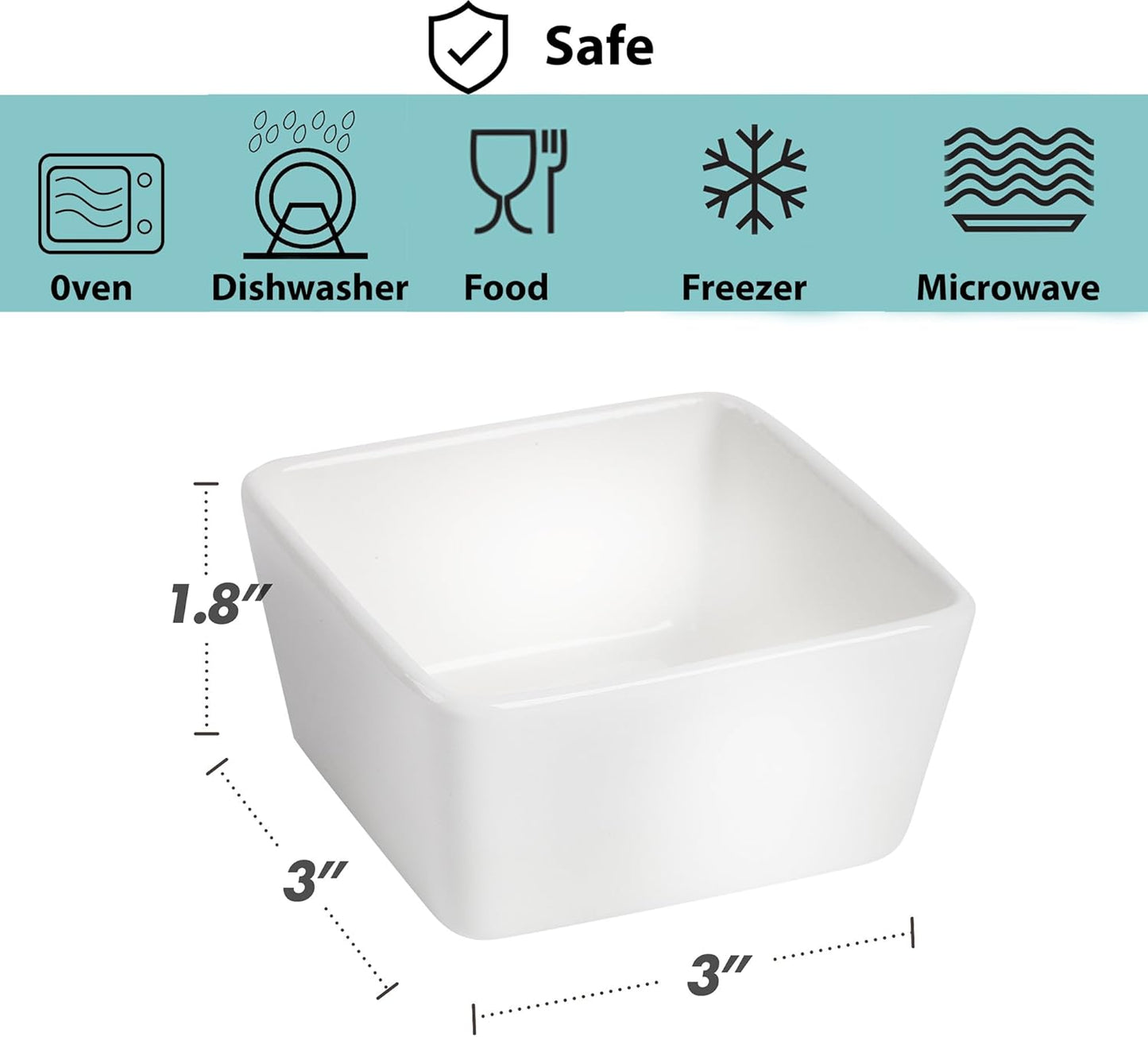 BTaT - Ramekins 8 oz - Set of 8 Square, Porcelain Ramekins, Ramekins for Baking