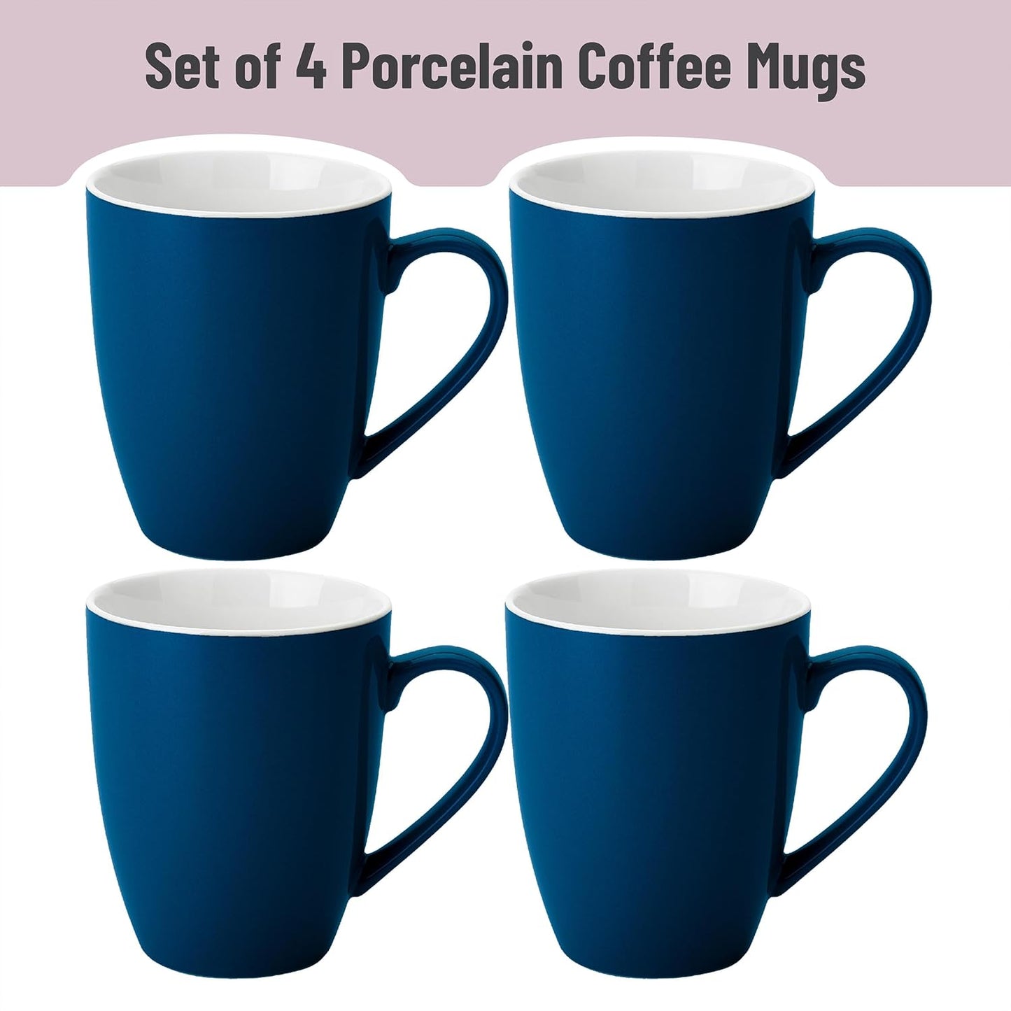 BTaT- Coffee Mugs, Set of 4, 16oz, Fine Bone China Porcelain, Navy Blue Coffee Mugs for Coffee Mug Set