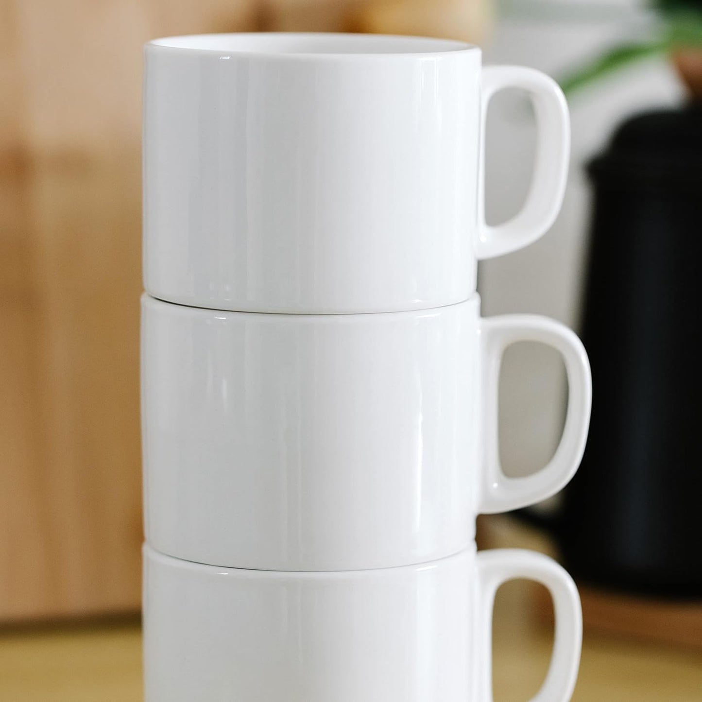 BTaT- Stackable Tea Cups and Saucers, White, Set of 6 (8 oz), Cappuccino Cups
