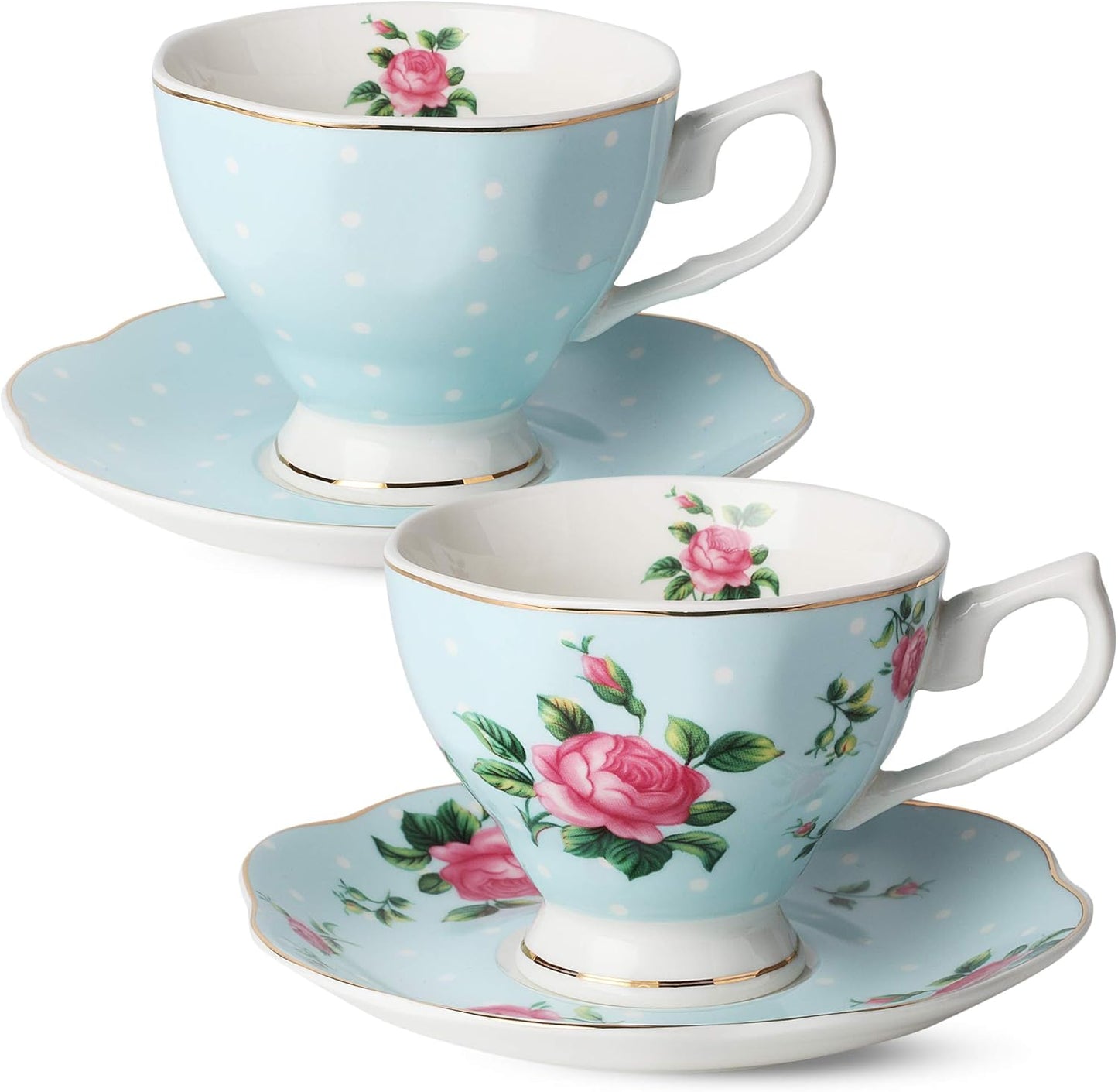 BTaT- Floral Tea Set, Tea cups (8oz), Tea Pot (38oz), Creamer and Sugar Set, Gift box