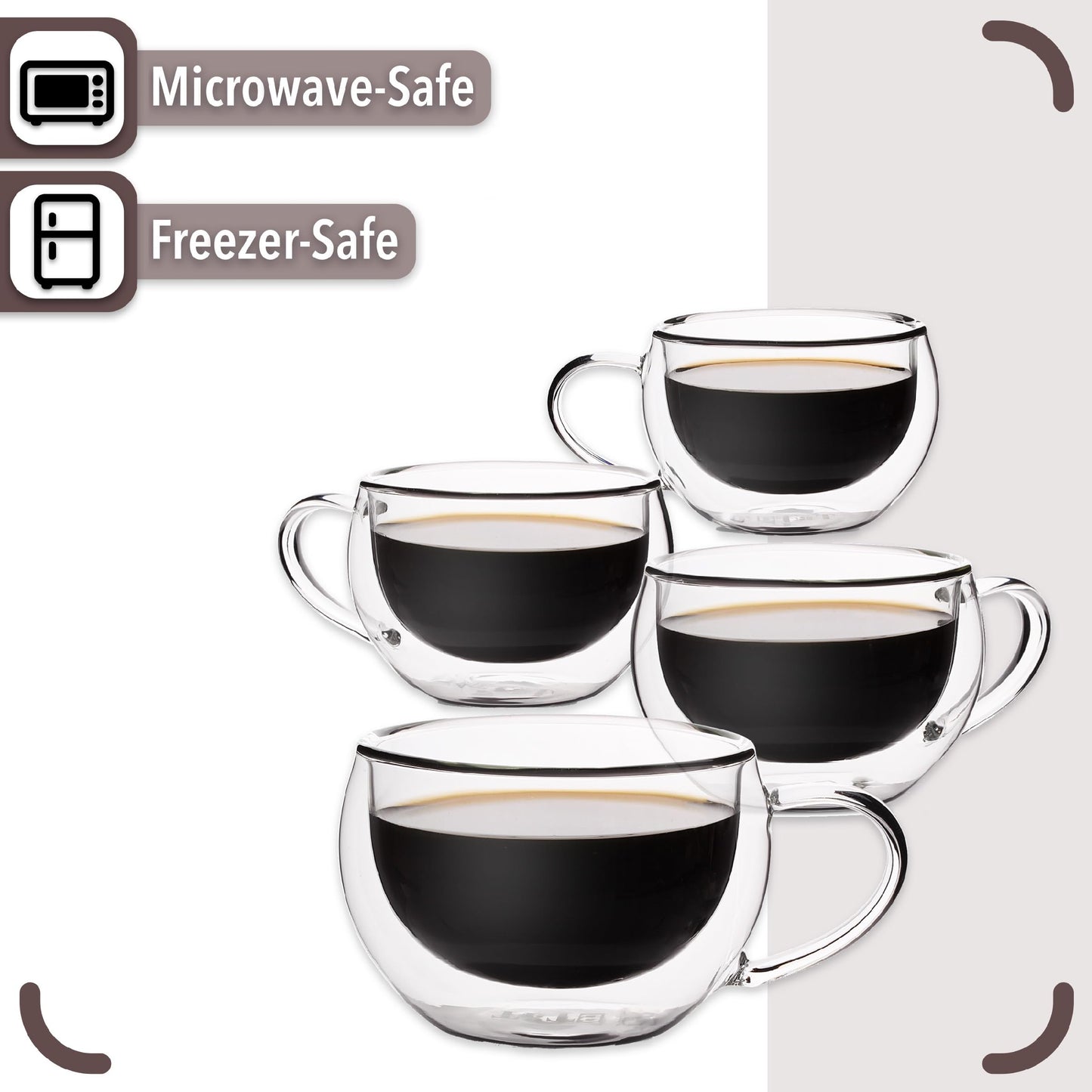 BTaT- Small Espresso Cups, Demitasse Cups, Set of 6 (2.0 oz, 60 ml), Glass Coffee Mugs, Double Wall Glass Cups, Cappuccino Cups, Latte Cups, Clear Coffee Cup, Tea Glass