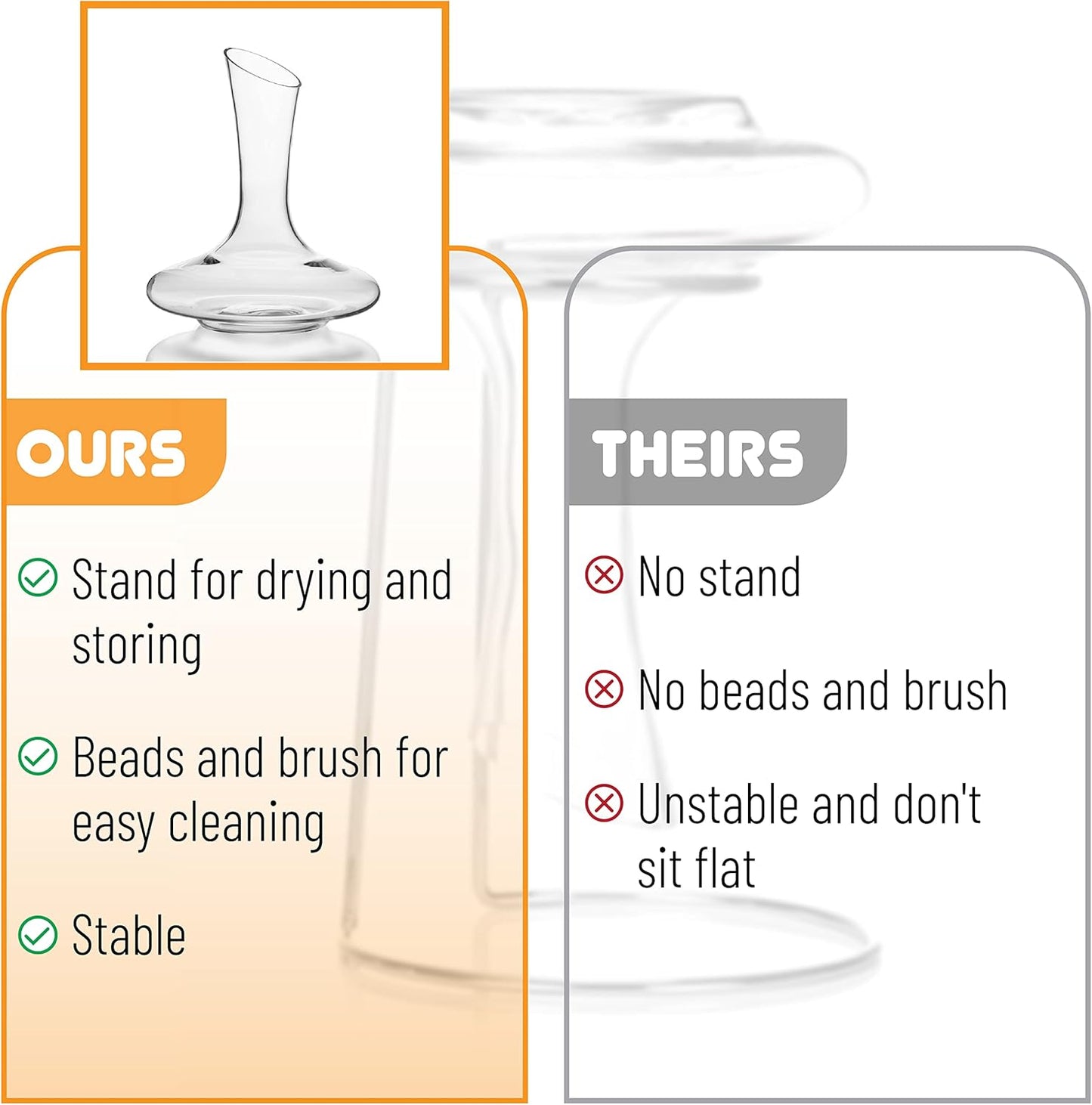 BTaT- XL Decanter with Drying Stand, Stopper, Brush and Beads