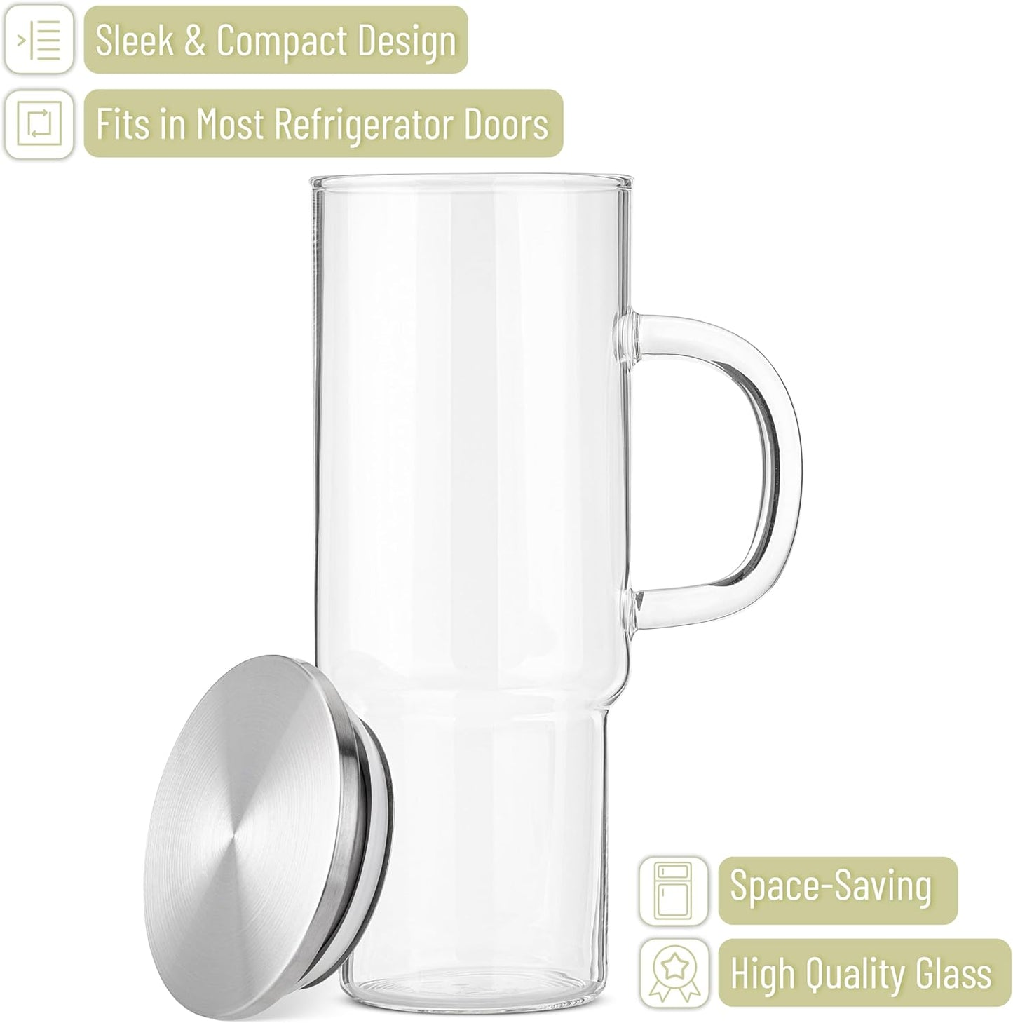 BTaT- Glass Cup with Lid, 28 oz, Drinking Glasses with Stainless Steel Lid, Glass Coffee Tumbler, Glass Iced Coffee Cups with Lids Reusable