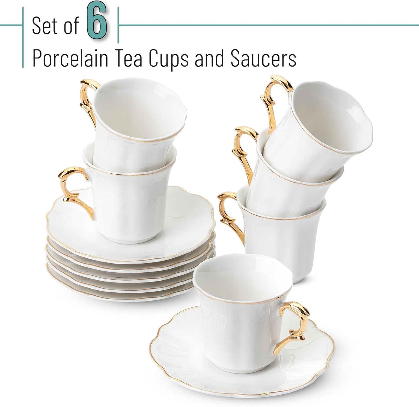 BTaT- Espresso Cups and Saucers with Gift Box, 2.4 oz, Set of 6