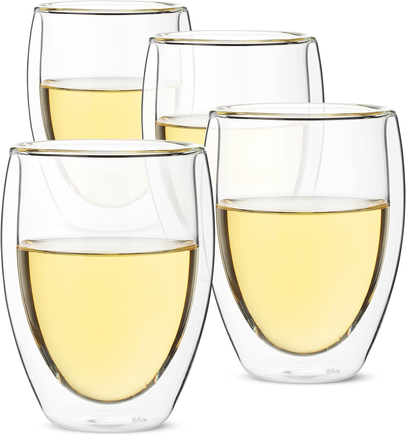 BTaT- Double Wall Wine Glasses, 4 Pack, 12 oz, Wine Glasses, Stemless Wine Glass, Double Wall Glass Cup
