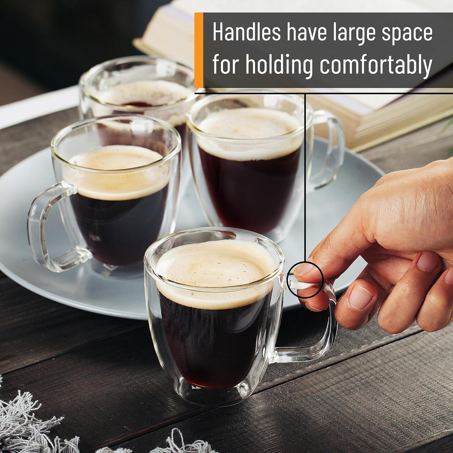 BTaT- Double Wall Glass Coffee Mugs, 16 oz, Set of 4, Double Glass Coffee Cups