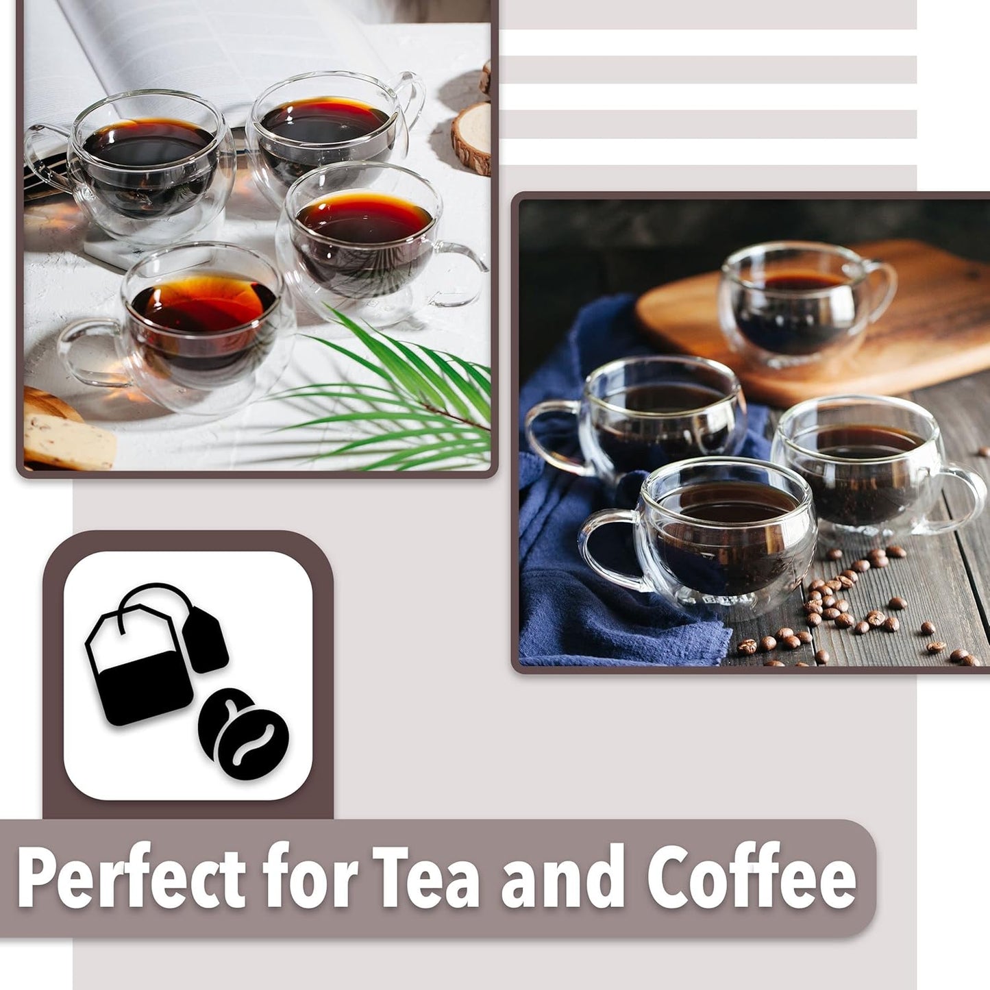 BTaT- Insulated Espresso Cups, Glass Tea Cups, Set of 4 (6 oz, 180 ml), Glass Coffee Mugs