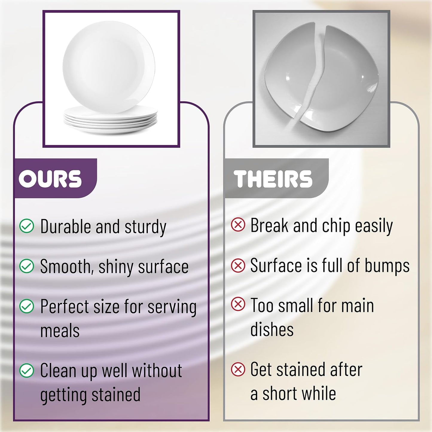 BTaT- White Porcelain Dinner Plates, Set of 6, 10.5 Inch, White Dishes, Porcelain Dinner Plates