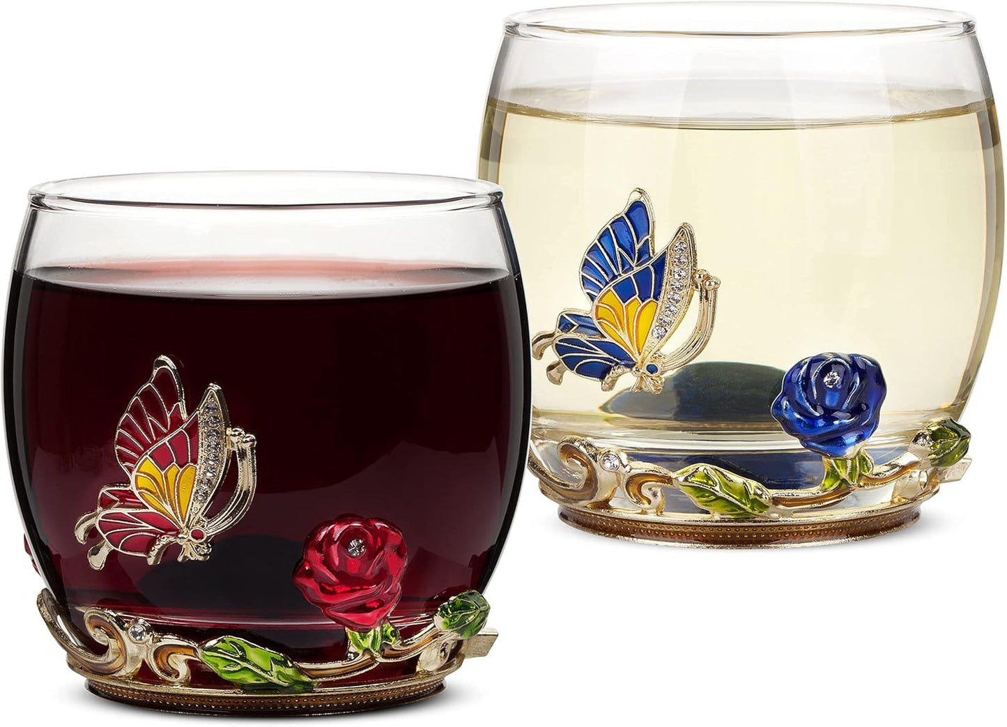 BTaT- Floral Stemless Wine Glasses, 10 oz, Set of 2