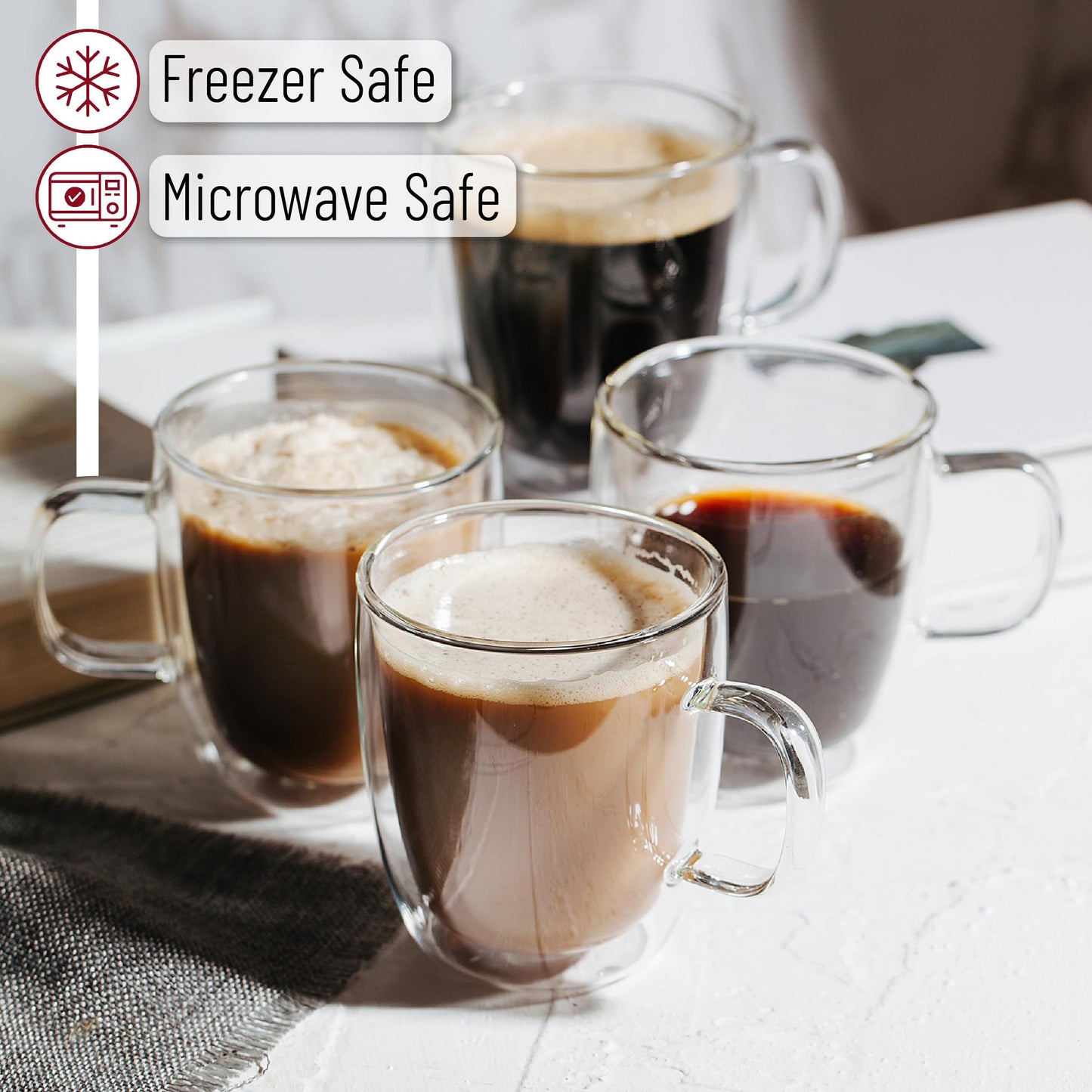 BTaT- Small Espresso Cups, Demitasse Cups, Set of 6 (2.0 oz, 60 ml), Glass Coffee Mugs, Double Wall Glass Cups, Cappuccino Cups, Latte Cups, Clear Coffee Cup, Tea Glass