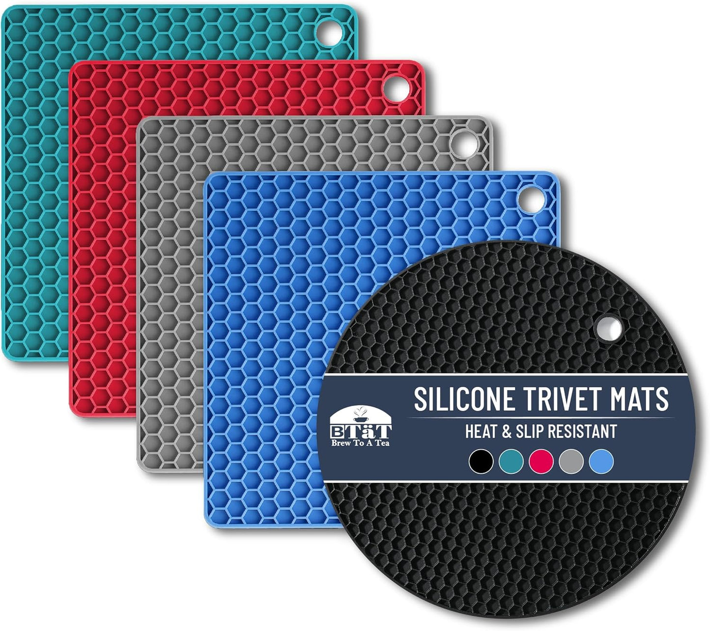 BTaT- Silicone Trivet Mats, 2 Pack, Gray Silicone Trivet, Silicone Hot Pads for Kitchen