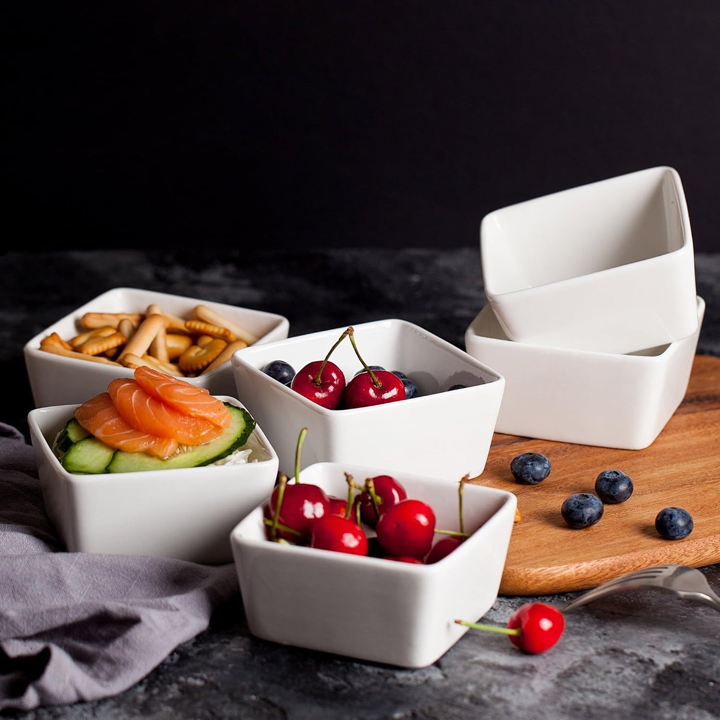 BTaT- Ramekins 8 oz, Set of 6, Square Porcelain Ramekins, Ramekins for Baking
