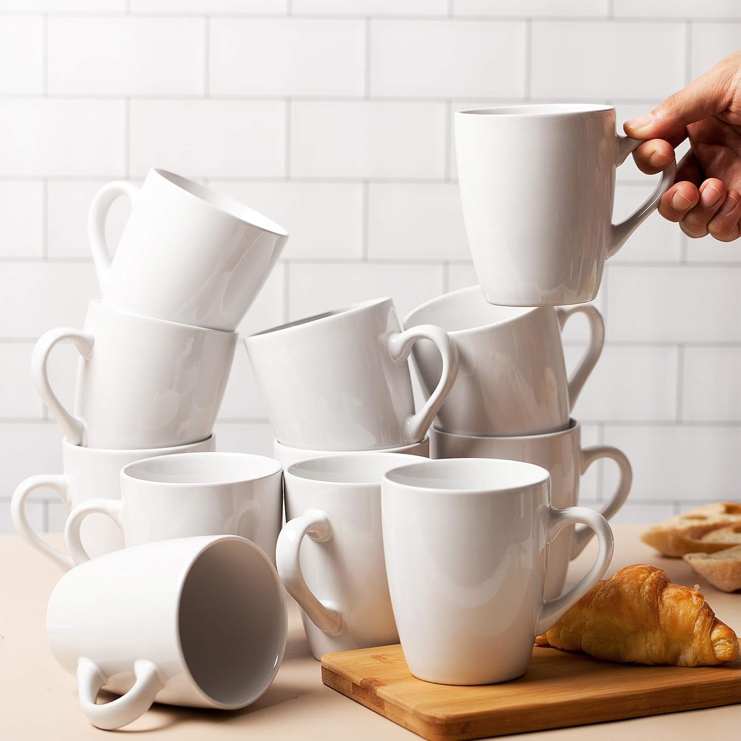 BTaT- White Coffee Mugs, Set of 12, 12oz, Coffee Mug Set, Christmas Coffee Mugs