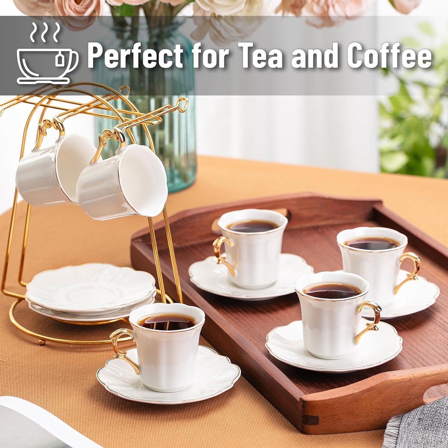 BTaT- Espresso Cups and Saucers with Gift Box, 2.4 oz, Set of 6