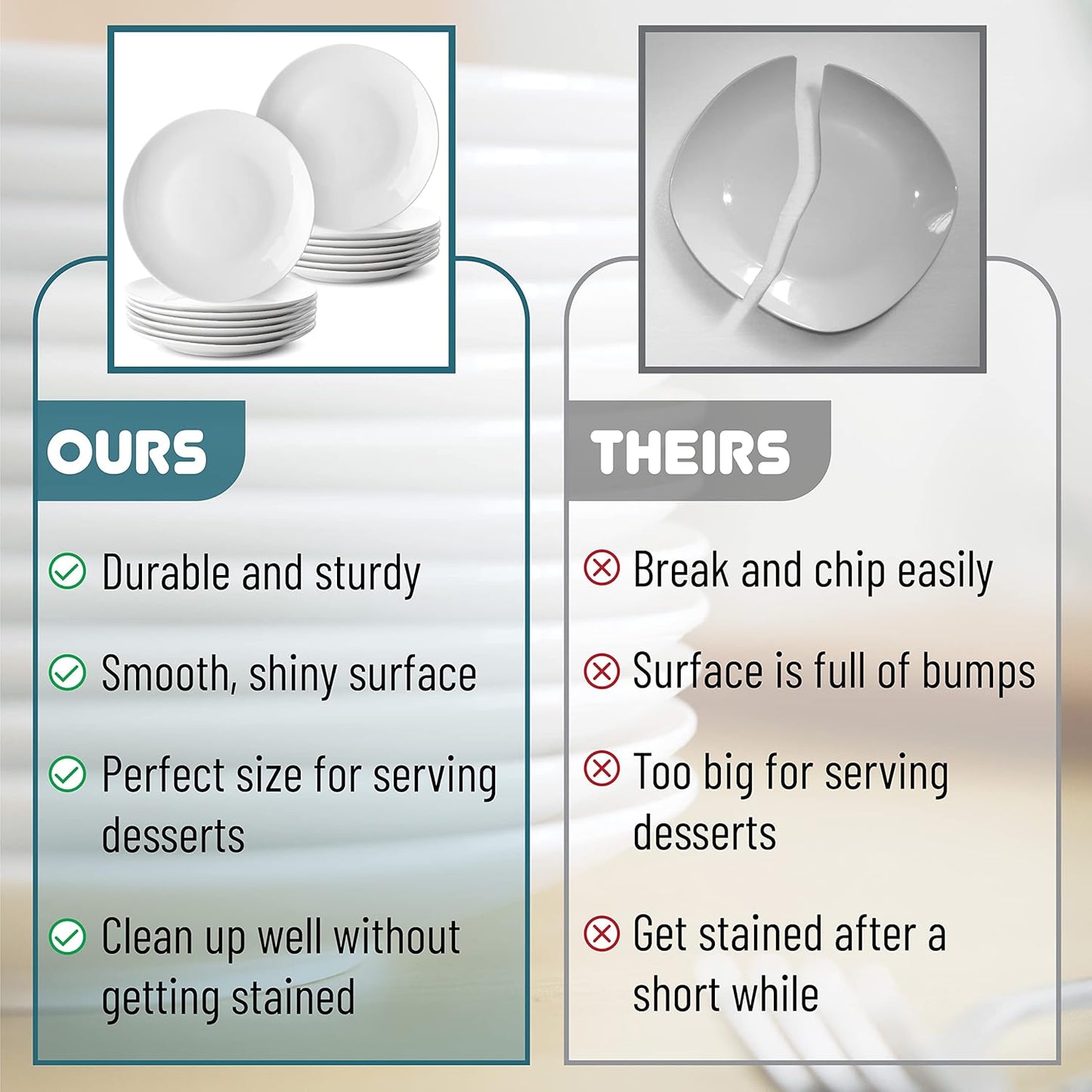 BTaT- White Dessert Plates, 8 inch, Set of 12, Daisy White, Small Plates for Appetizers