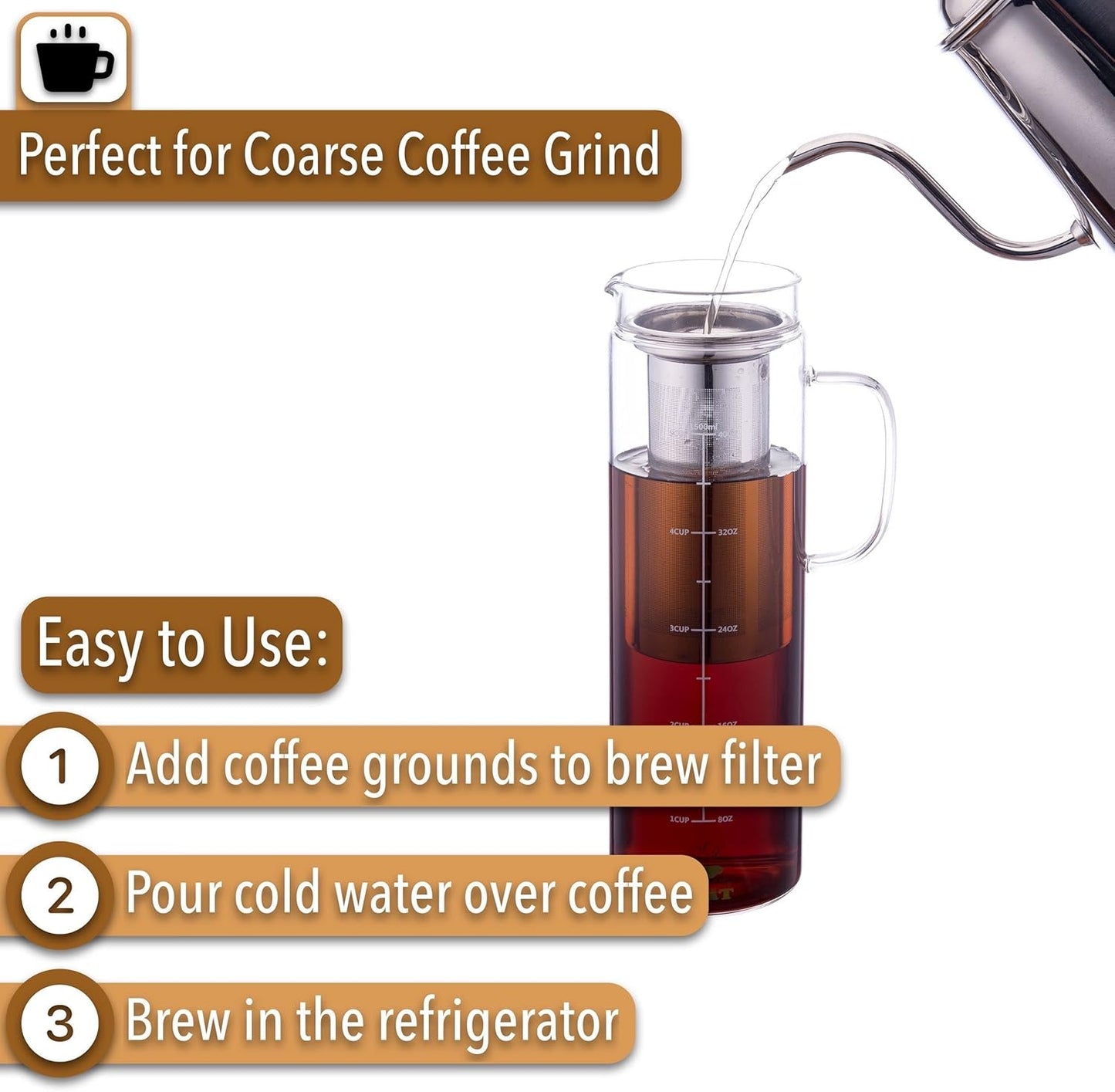 BTaT- Cold Brew Coffee Maker, Iced Coffee Maker, 1.5 Quart, 48 oz