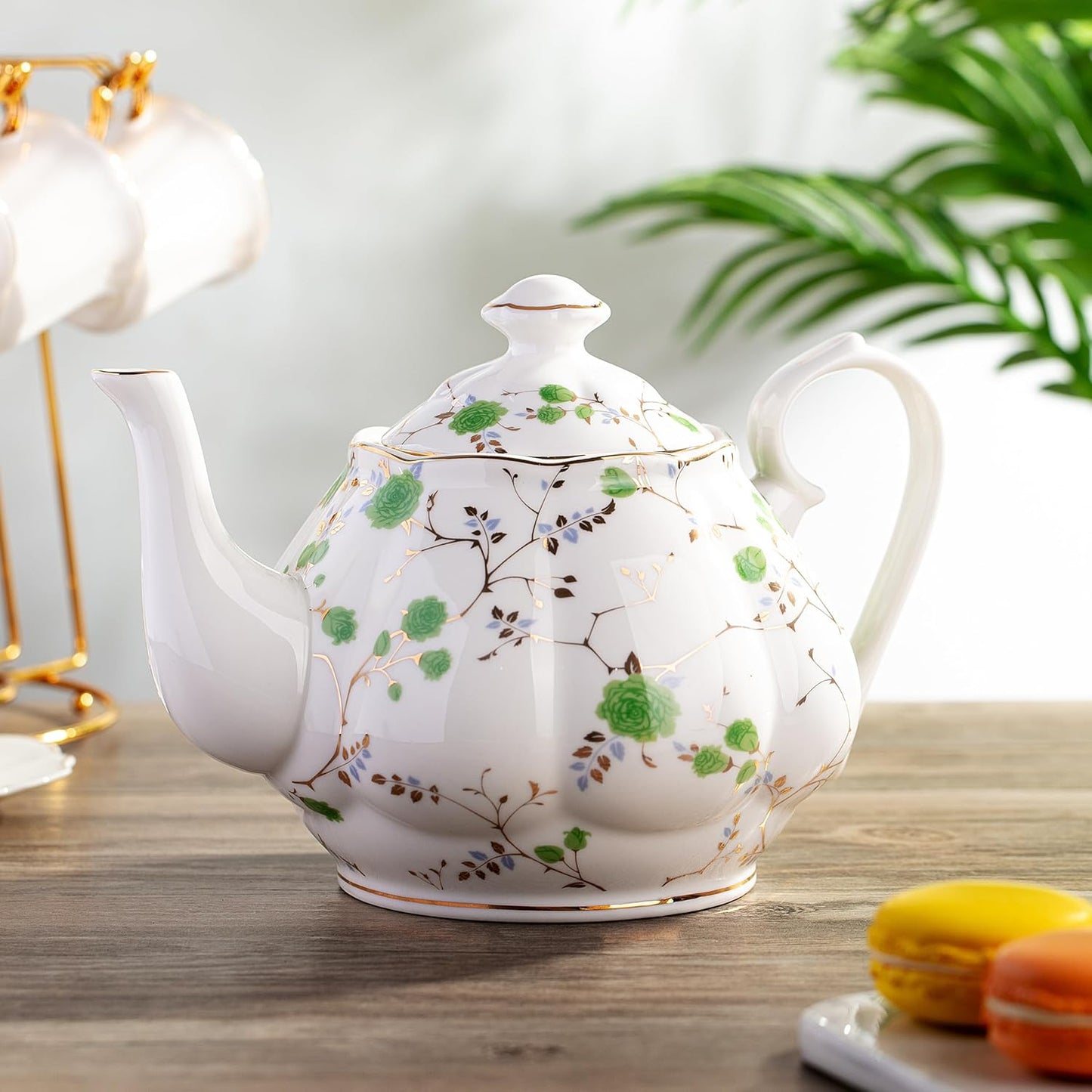BTaT- Floral Tea Pot, Porcelain Teapot, 38 oz, Floral Teapot, Bone China Teapot for Tea Set