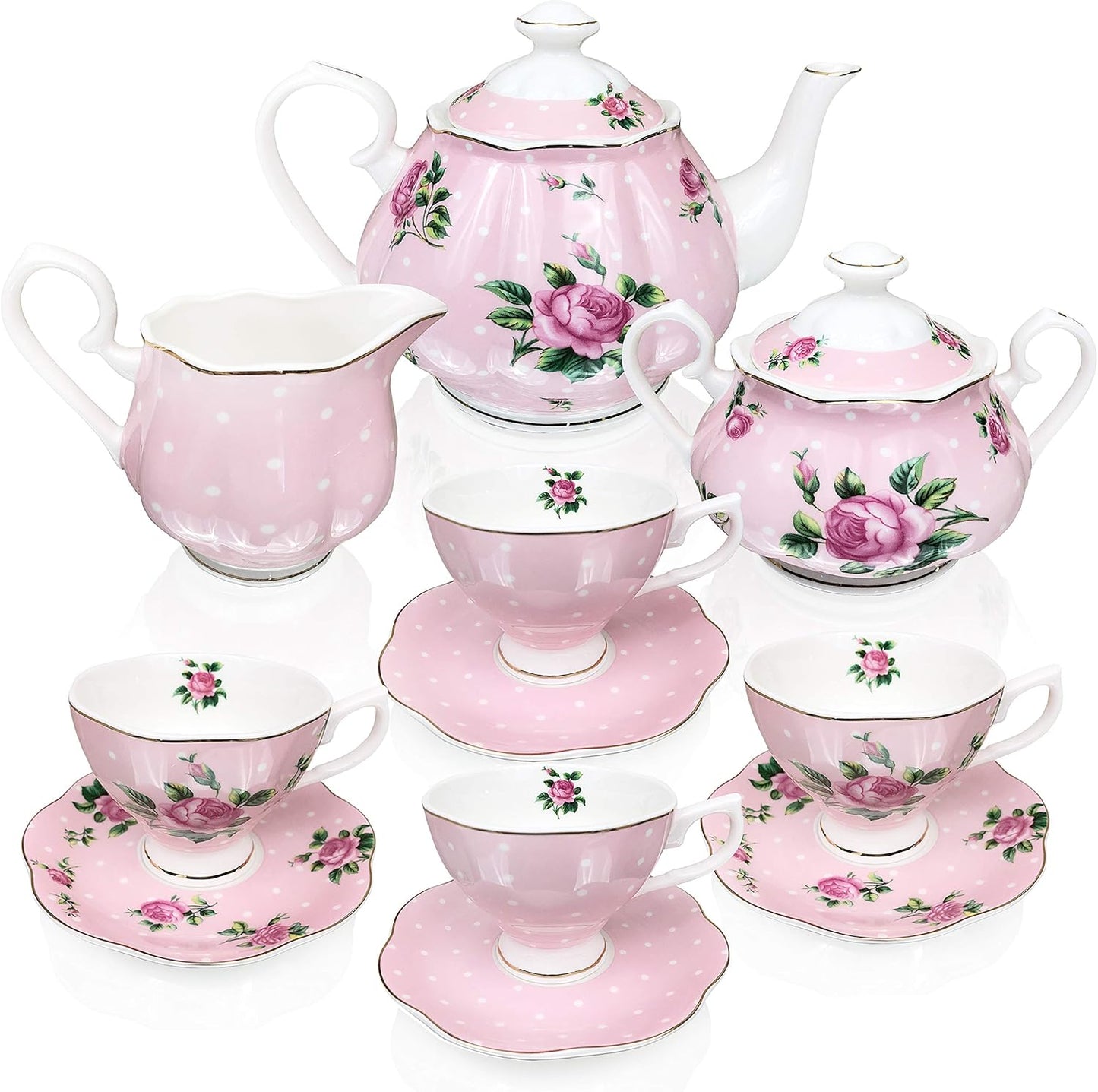 BTaT- Floral Tea Set, Tea cups (8oz), Tea Pot (38oz)