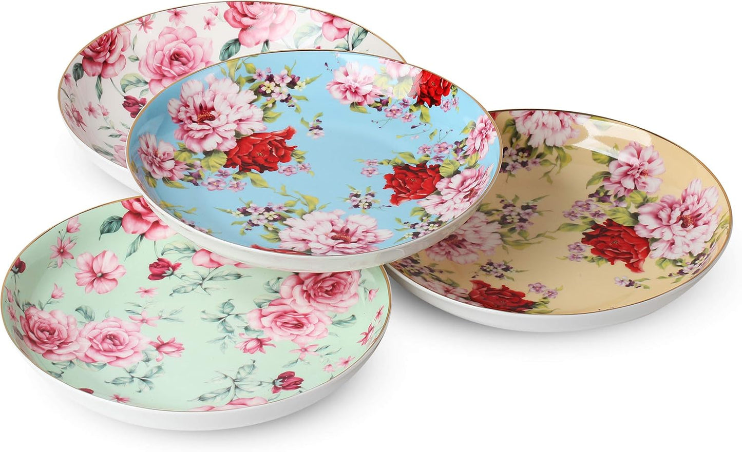 BTaT- Porcelain Floral Plates, 8 inch, Set of 4, Porcelain Bone China, Appetizer Plates