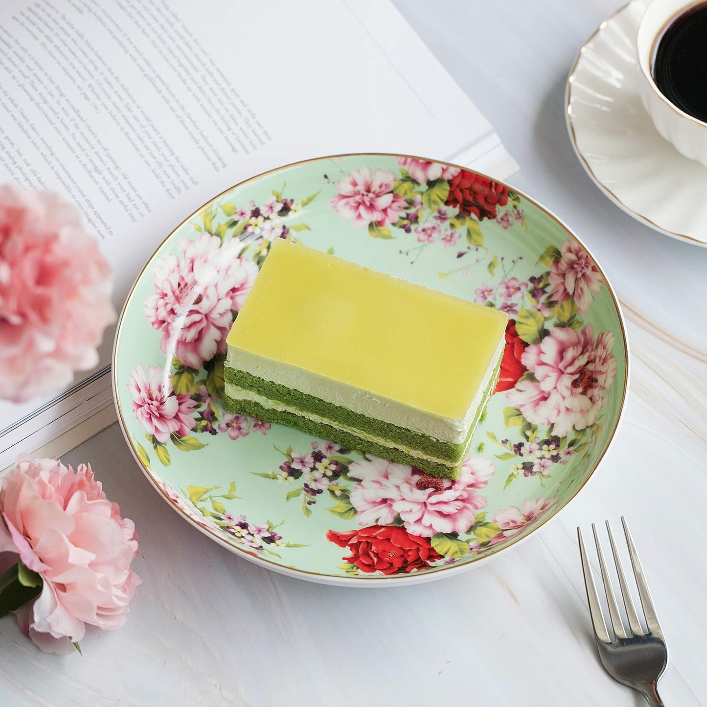 BTaT- Porcelain Floral Plates with Gift Box, 8-Inch, Set of 6, Royal Dessert Plates