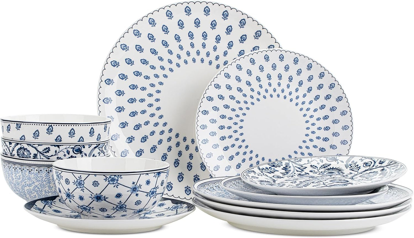 BTaT- Dinnerware Sets for 4, 12 pcs, Ceramic Dinnerware Sets, Plates and Bowls Sets for 4