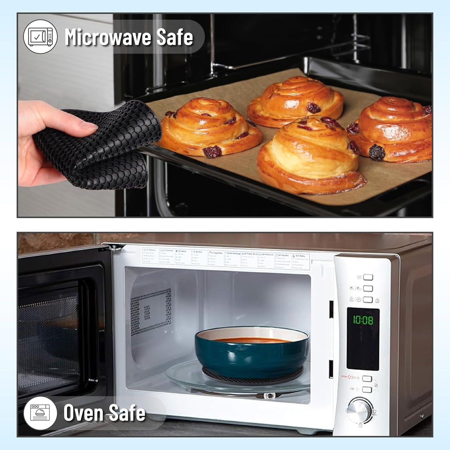 BTaT- Silicone Trivet Mats, 2 Pack, Black, Round Silicone Trivet, Silicone Hot Pads for Kitchen