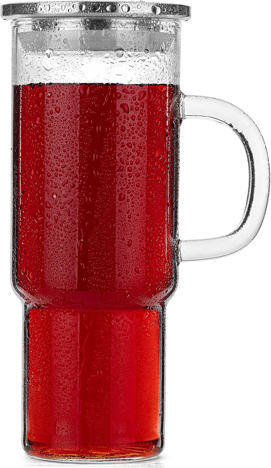 BTaT- Glass Cup with Lid, 28 oz, Drinking Glasses with Stainless Steel Lid, Glass Coffee Tumbler, Glass Iced Coffee Cups with Lids Reusable