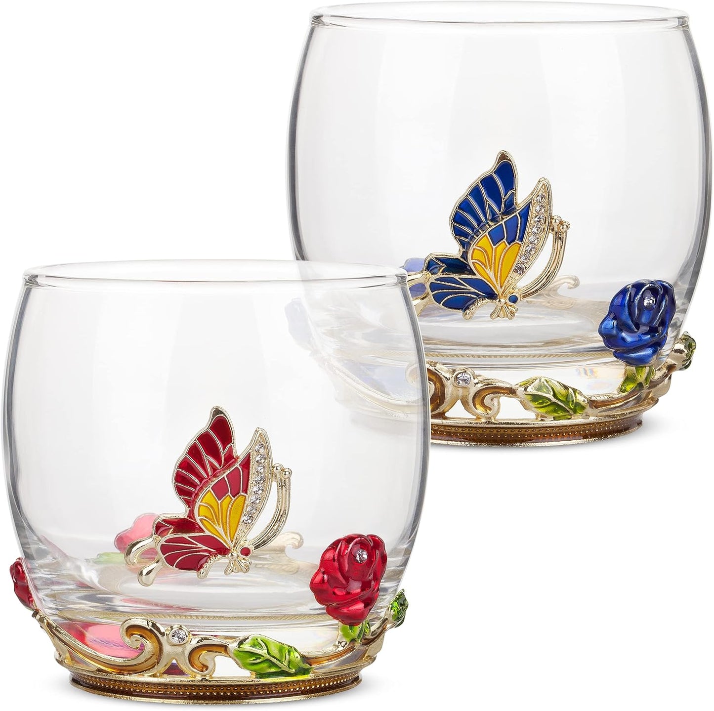 BTaT- Floral Stemless Wine Glasses, 10 oz, Set of 2