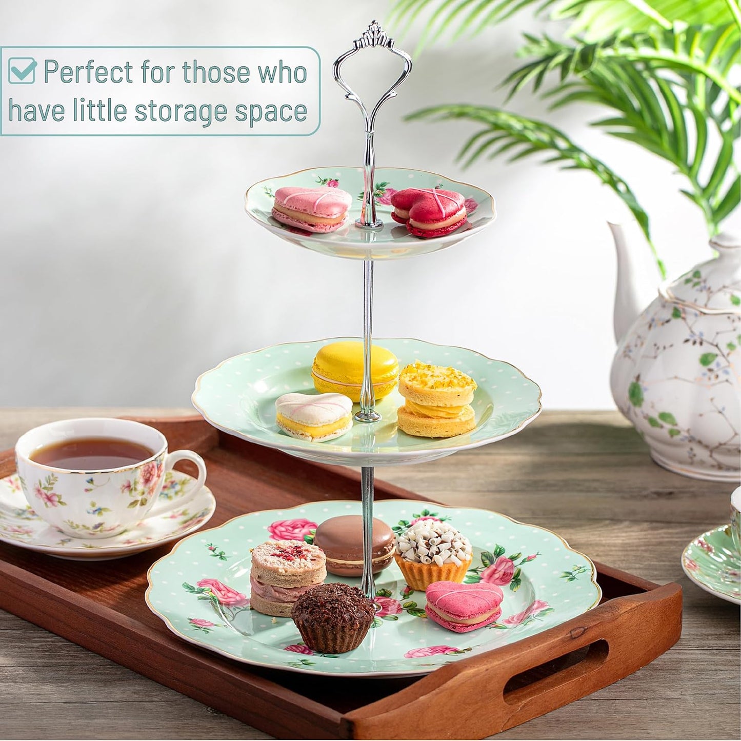BTaT- 3-Tier Dessert Stand, Green, Afternoon Tea Stand, Porcelain Dessert Tower