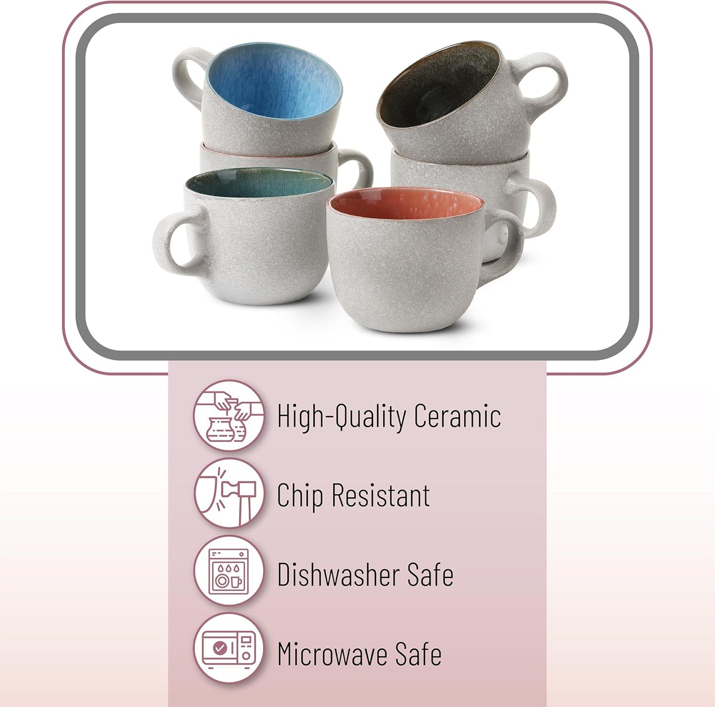 BTaT- Coffee Mugs Set of 6, 14 oz, Coffee Cups Ceramic, Ceramic Coffee Cups, Mug Sets