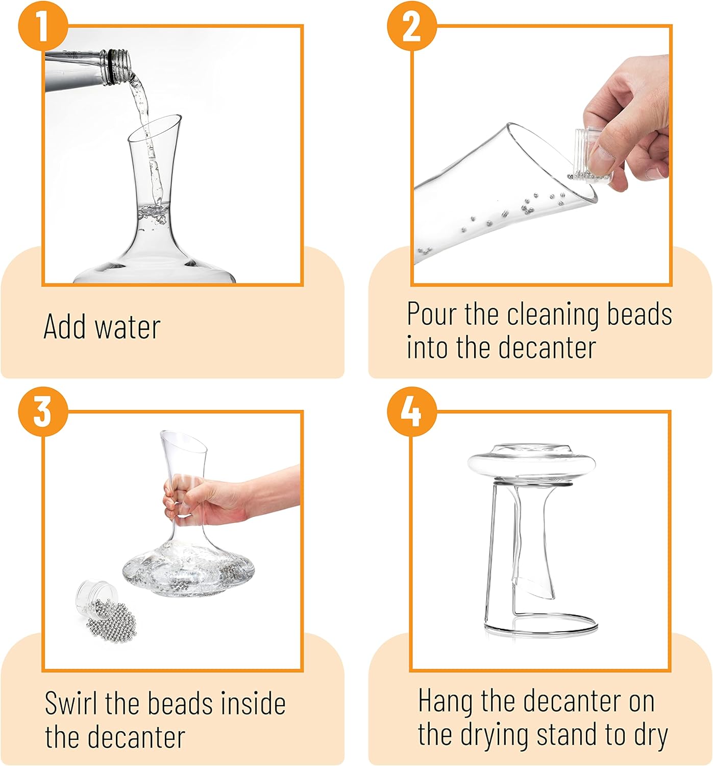 BTaT- XL Decanter with Drying Stand, Stopper, Brush and Beads