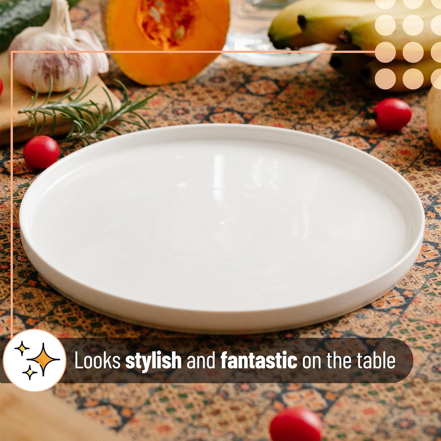 Brew To A Tea - White Porcelain Dessert Plates, Set of 6, 8.2 inch