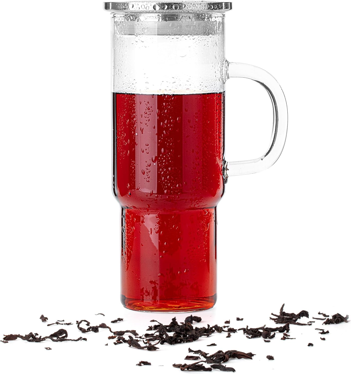 BTaT- Glass Cup with Lid, 28 oz, Drinking Glasses with Stainless Steel Lid, Glass Coffee Tumbler, Glass Iced Coffee Cups with Lids Reusable