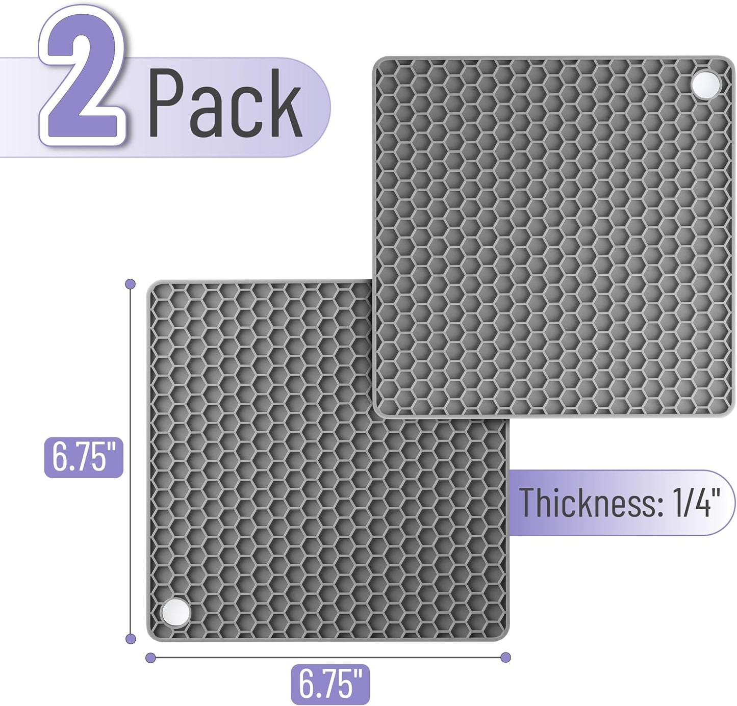 BTaT- Silicone Trivet Mats, 2 Pack, Gray Silicone Trivet, Silicone Hot Pads for Kitchen