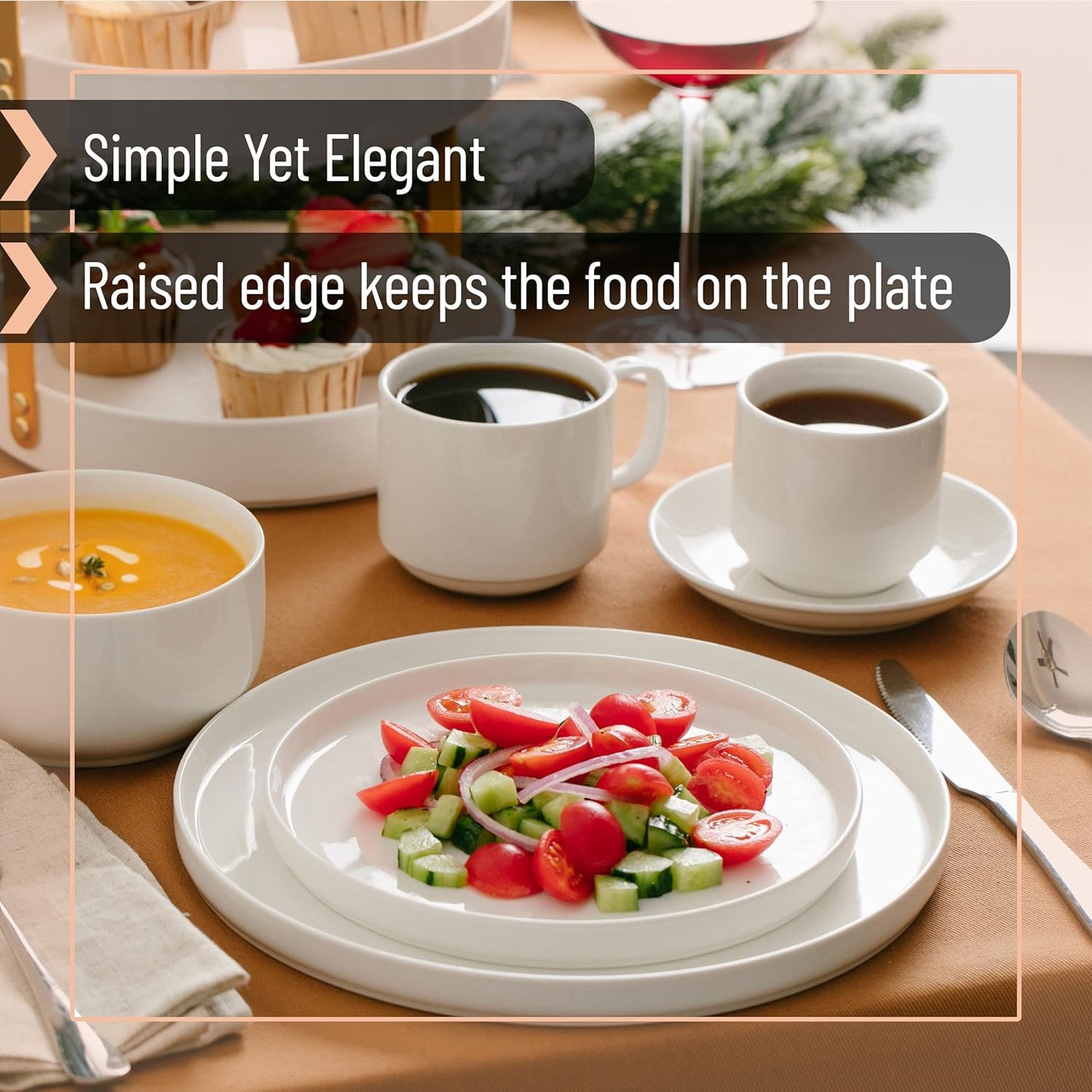 Brew To A Tea - White Porcelain Dessert Plates, Set of 6, 8.2 inch