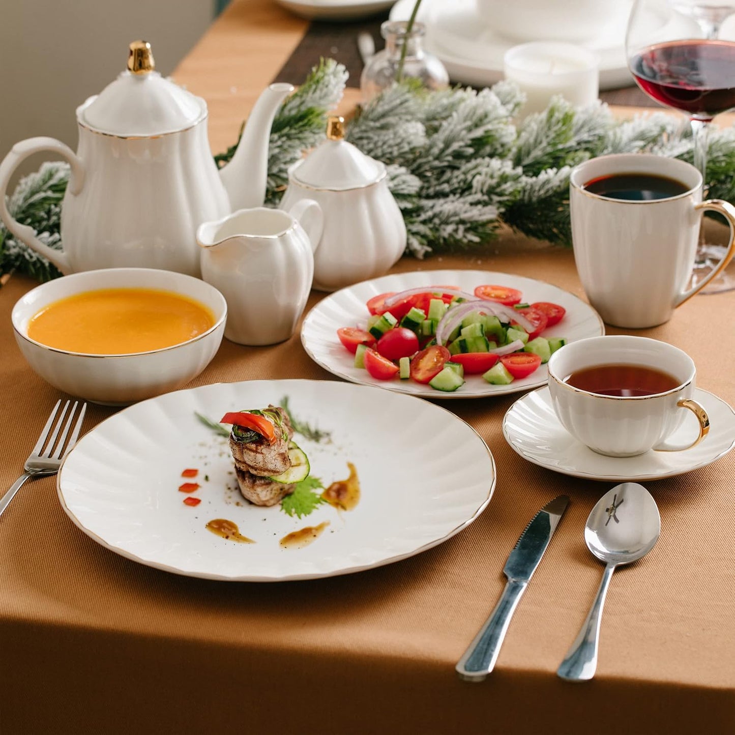 BTaT- Porcelain Dinner Plates with Gold Trim,10.5 inch, Set of 6