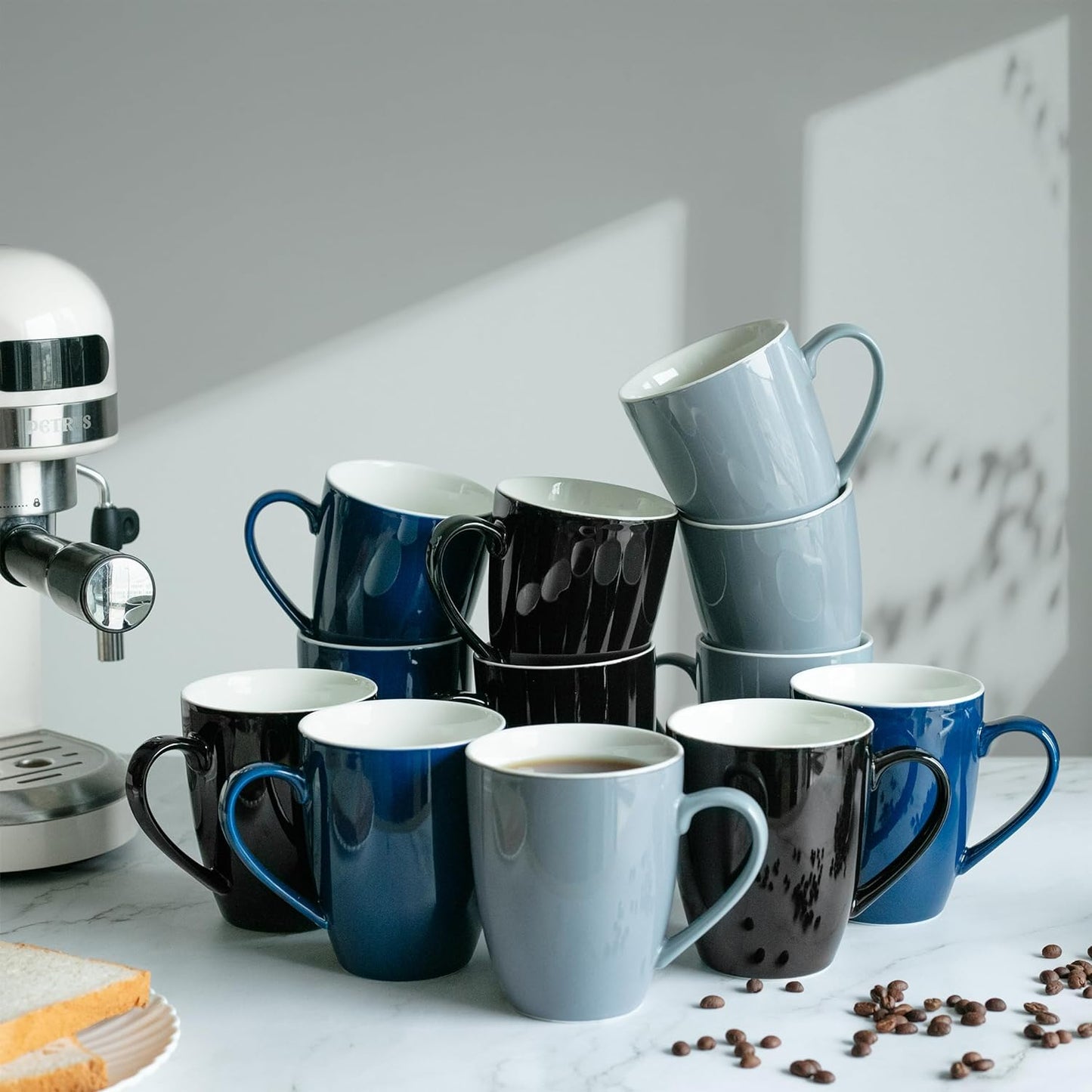 BTaT- Coffee Mugs, Set of 4, 16oz, Fine Bone China Porcelain, Navy Blue Coffee Mugs for Coffee Mug Set