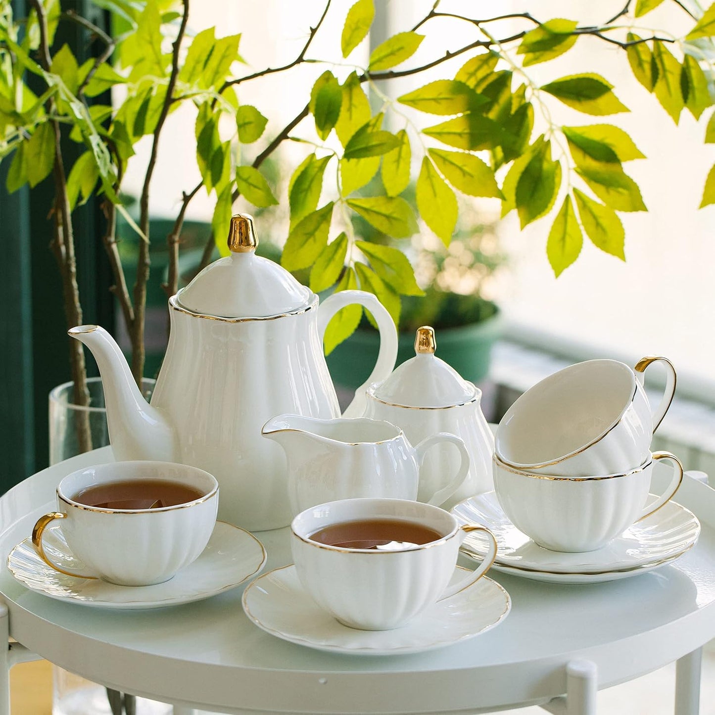 BTaT- Classic tea set, 13 pcs, Tea Cups (7oz), Tea Pot with Stainless Steel Infuser (32oz)