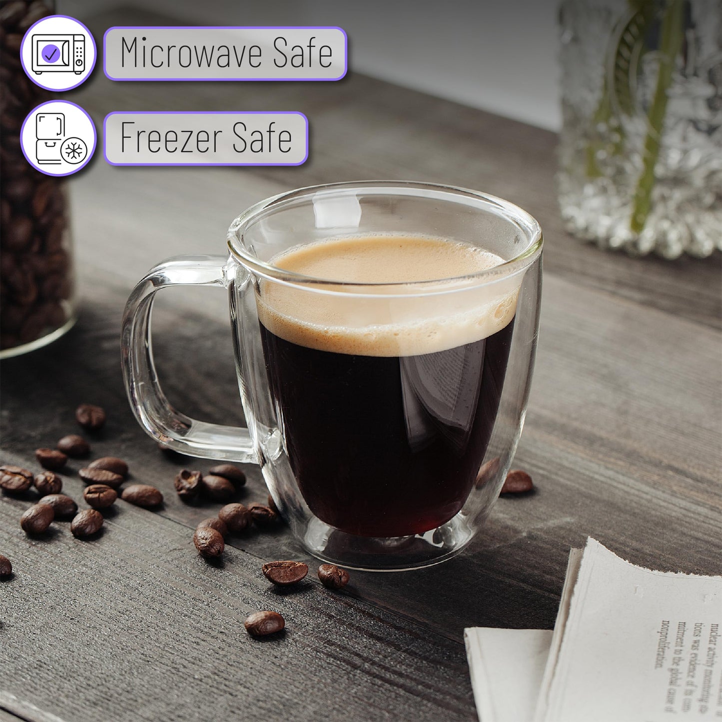 BTaT- Small Espresso Cups, Demitasse Cups, Set of 6 (2.0 oz, 60 ml), Glass Coffee Mugs, Double Wall Glass Cups, Cappuccino Cups, Latte Cups, Clear Coffee Cup, Tea Glass