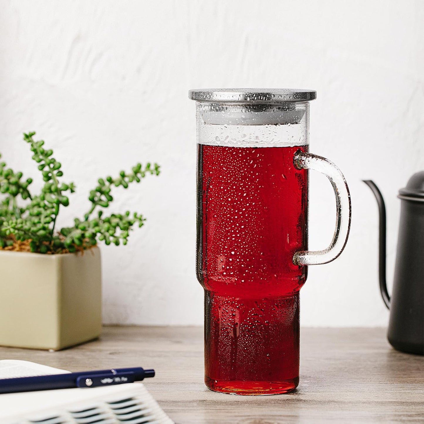 BTaT- Glass Cup with Lid, 28 oz, Drinking Glasses with Stainless Steel Lid, Glass Coffee Tumbler, Glass Iced Coffee Cups with Lids Reusable