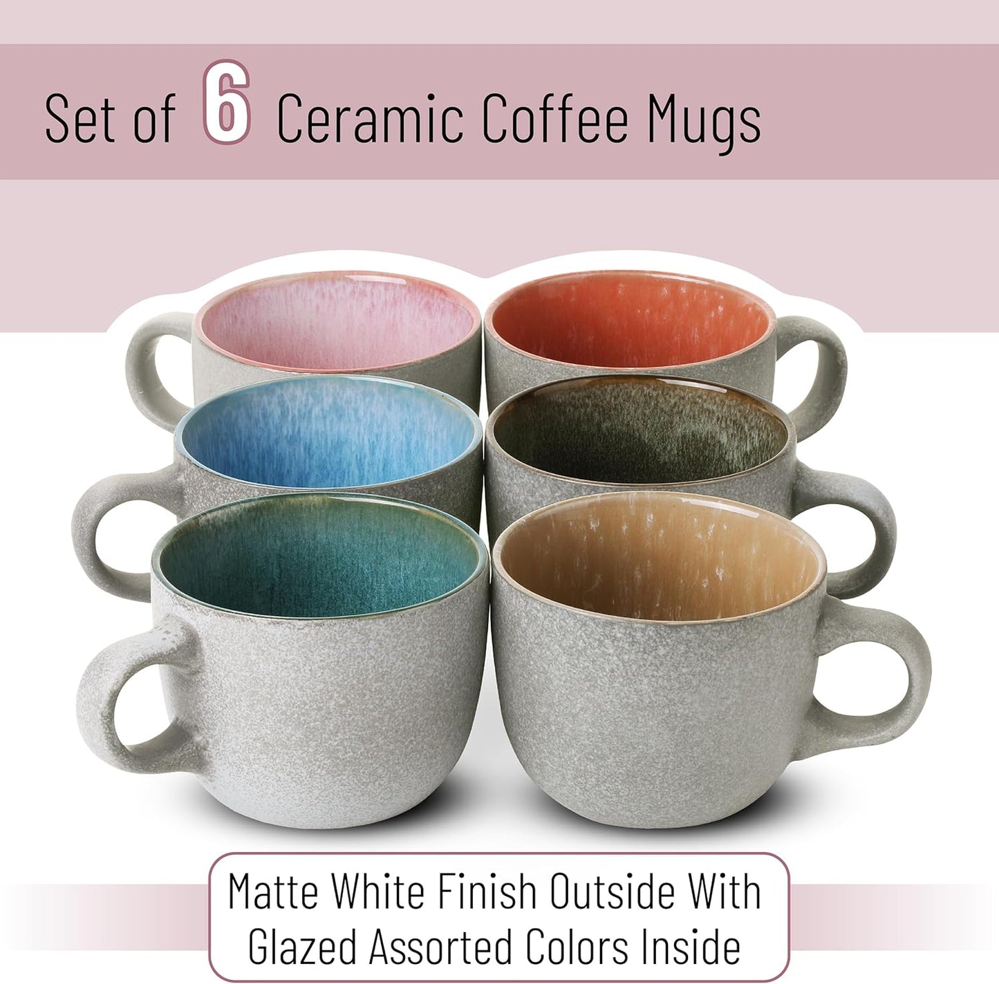 BTaT- Coffee Mugs Set of 6, 14 oz, Coffee Cups Ceramic, Ceramic Coffee Cups, Mug Sets