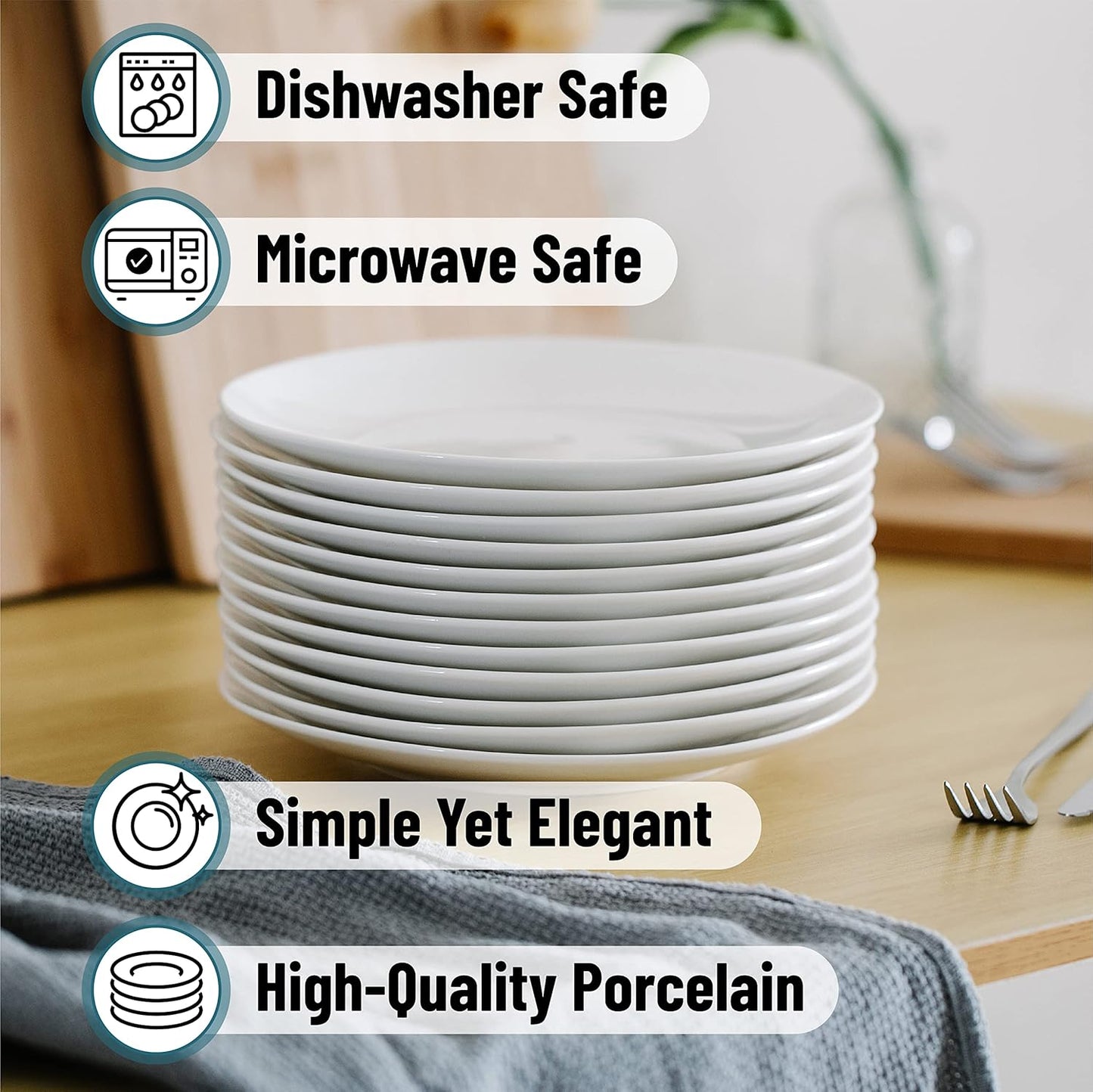 BTaT- White Dessert Plates, 8 inch, Set of 12, Daisy White, Small Plates for Appetizers