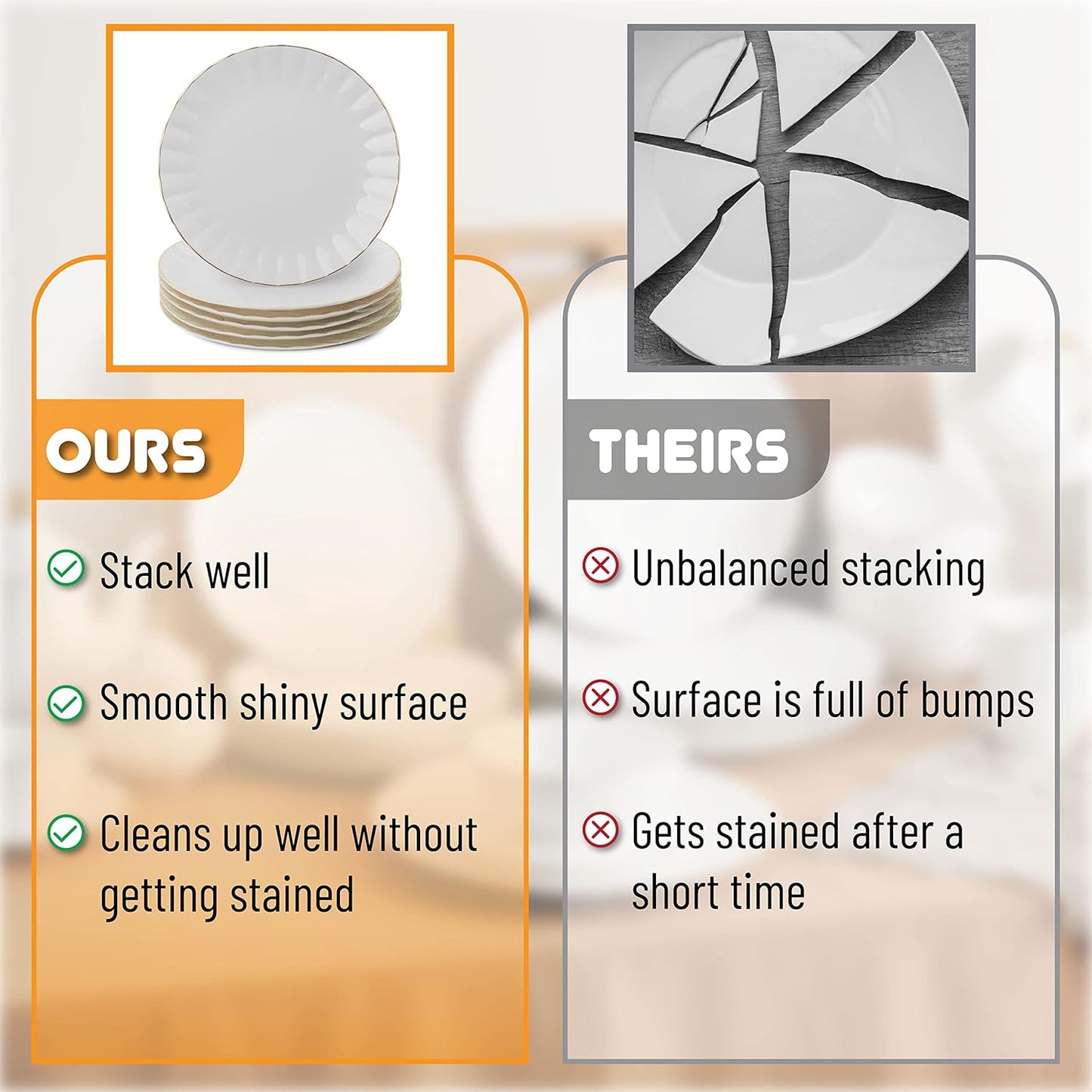 BTaT- Porcelain Dinner Plates with Gold Trim,10.5 inch, Set of 6