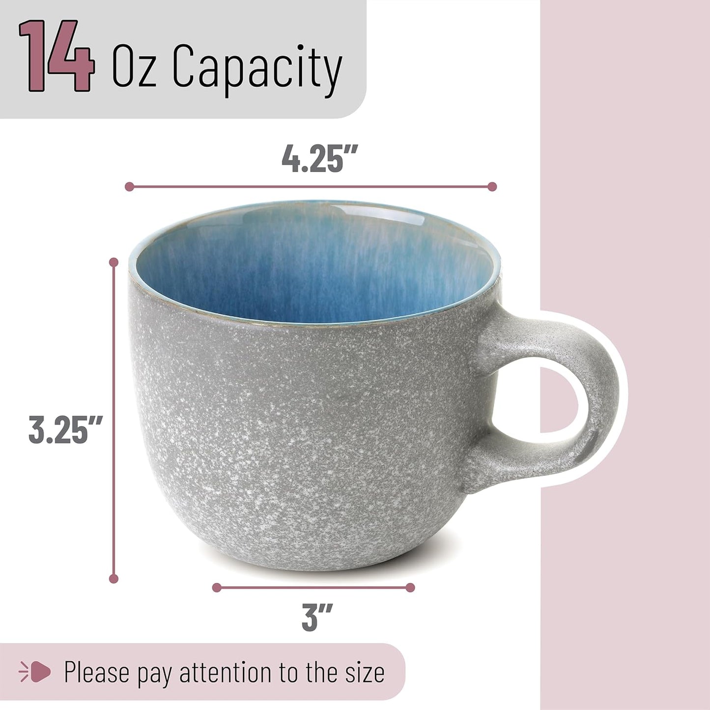 BTaT- Coffee Mugs Set of 6, 14 oz, Coffee Cups Ceramic, Ceramic Coffee Cups, Mug Sets
