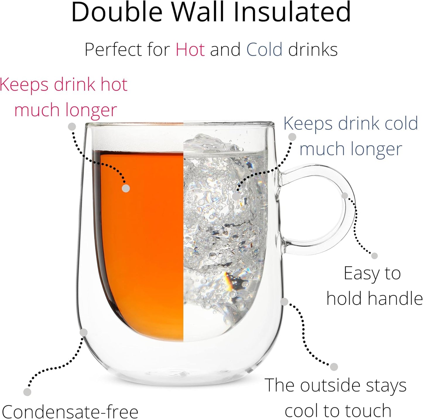 BTaT- Double Wall Glass Coffee Mugs, 12 oz (350ml), Set of 4, Double Glass Coffee Cups