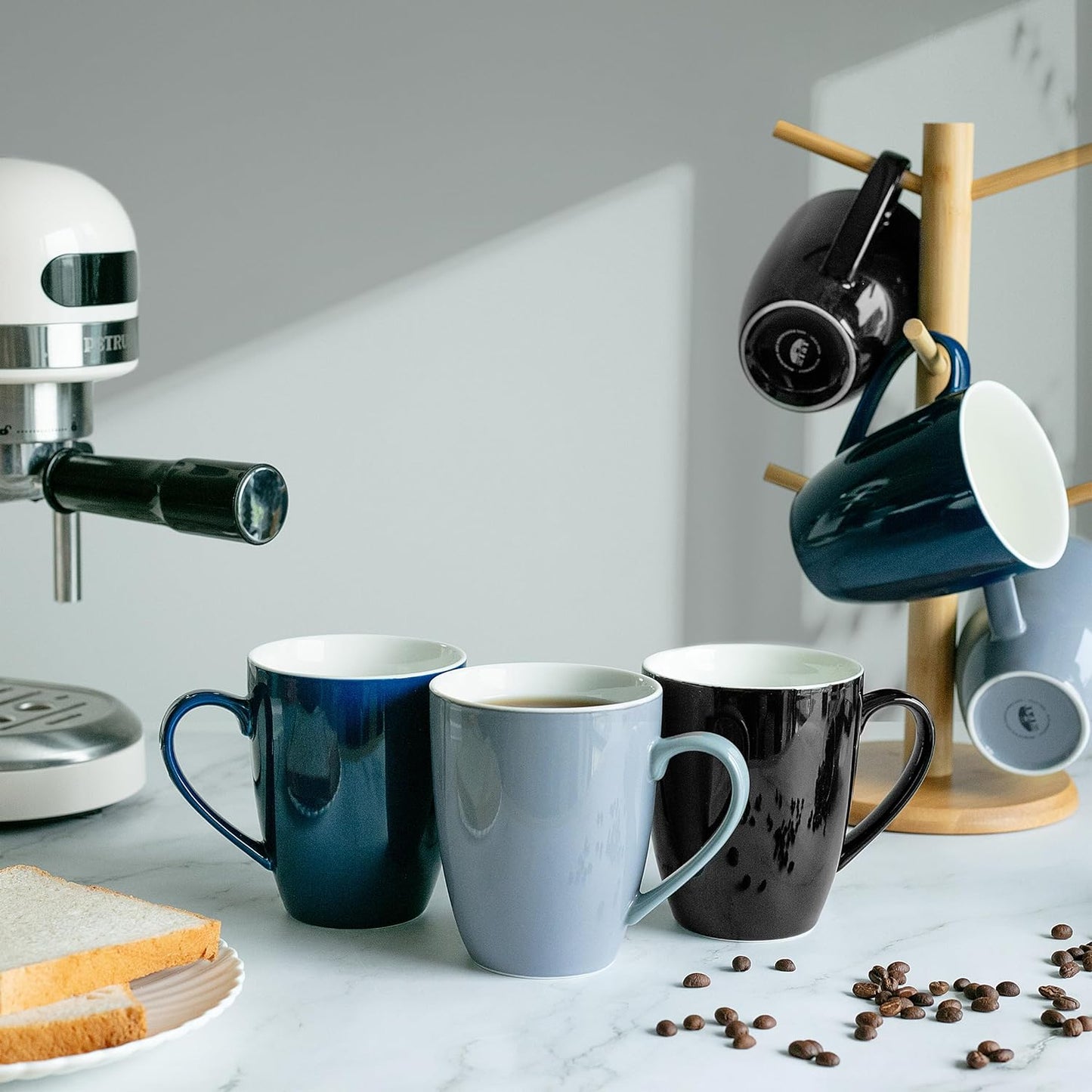 BTaT- Coffee Mugs, Set of 4, 16oz, Fine Bone China Porcelain, Navy Blue Coffee Mugs for Coffee Mug Set