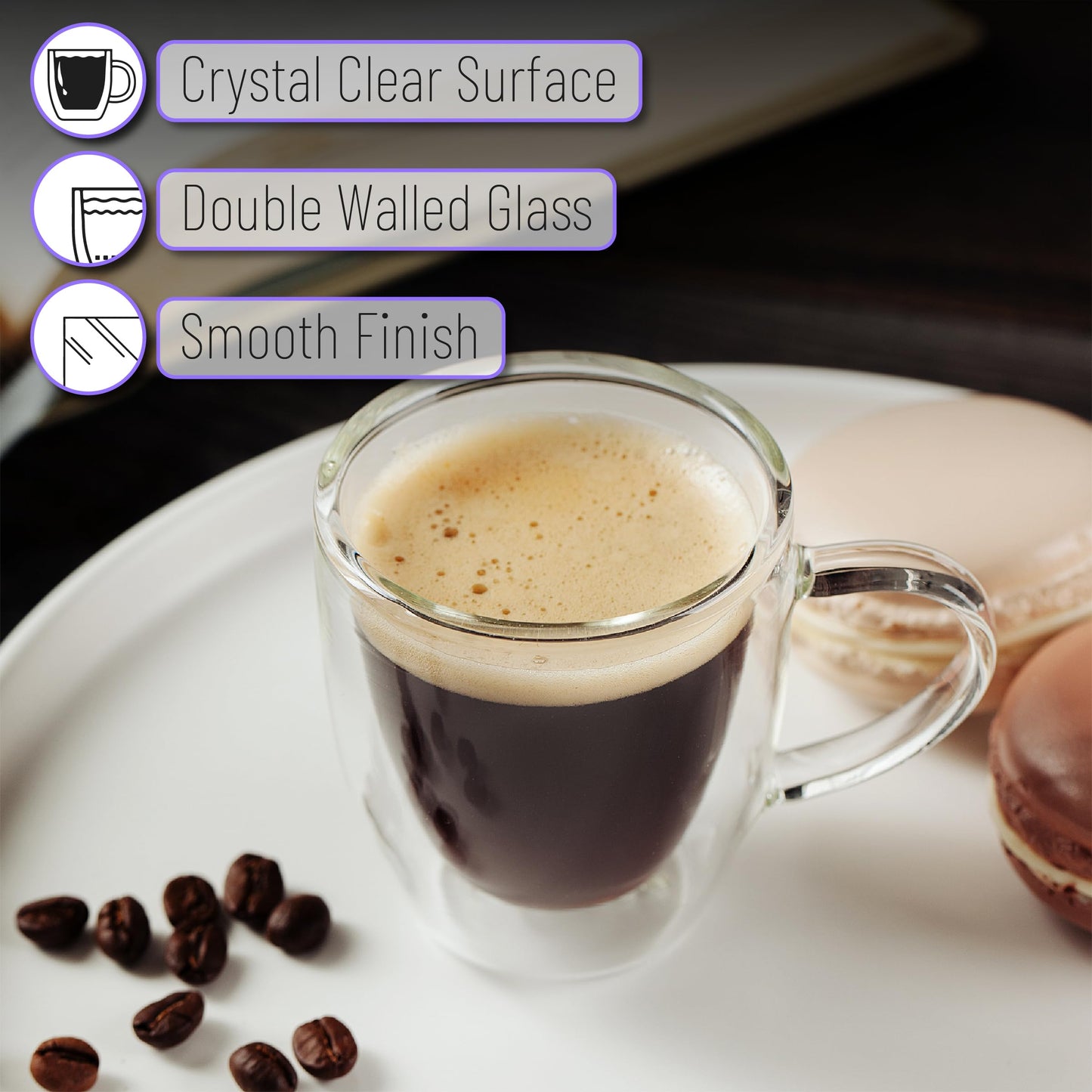 BTaT- Small Espresso Cups, Demitasse Cups, Set of 6 (2.0 oz, 60 ml), Glass Coffee Mugs, Double Wall Glass Cups, Cappuccino Cups, Latte Cups, Clear Coffee Cup, Tea Glass