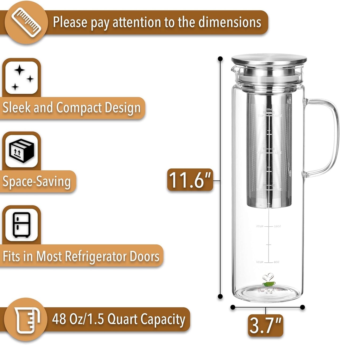 BTaT- Cold Brew Coffee Maker, Iced Coffee Maker, 1.5 Quart, 48 oz