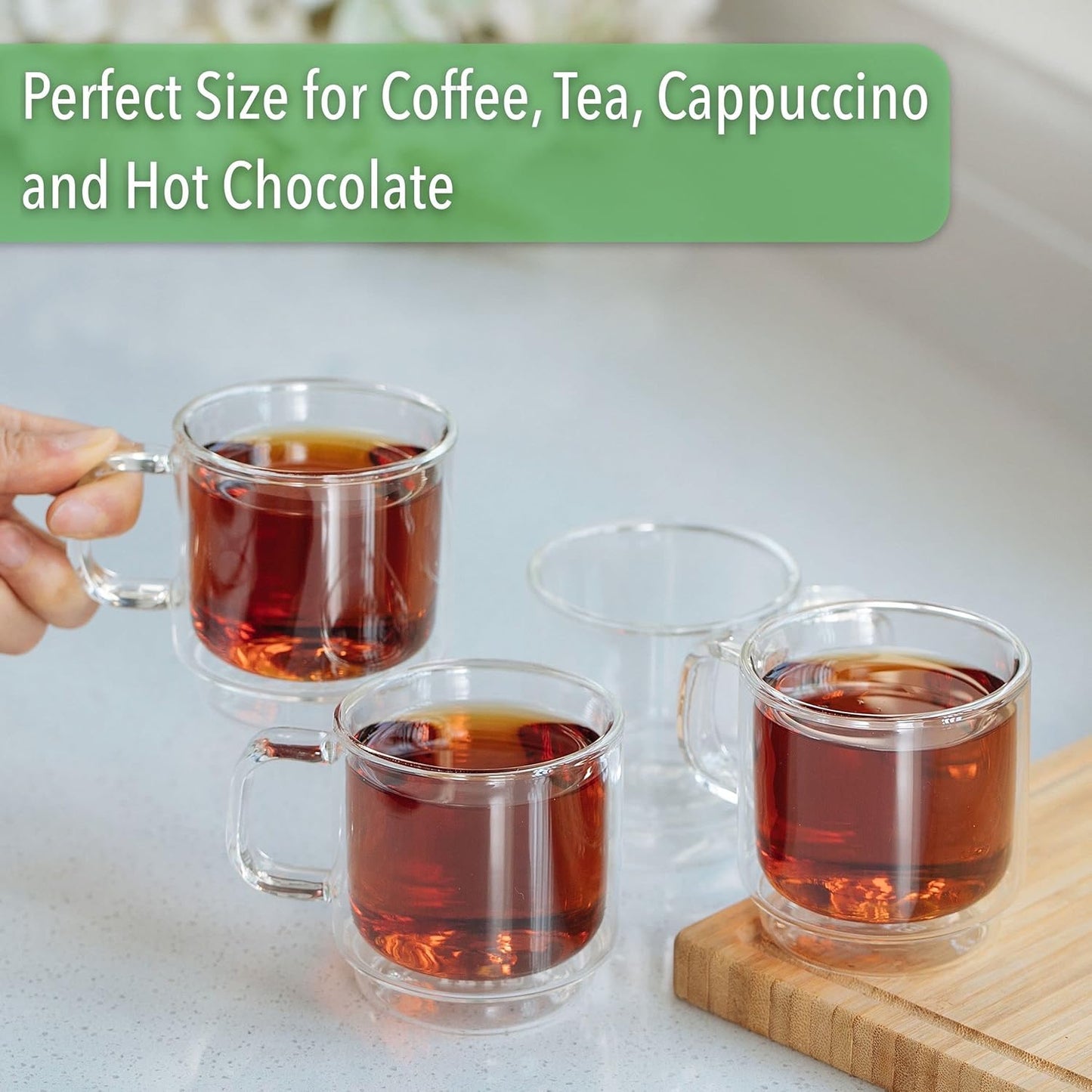 BTaT- Stackable Double Wall Glass Cups, Set of 4 (8 oz, 240 ml), Tea Cups