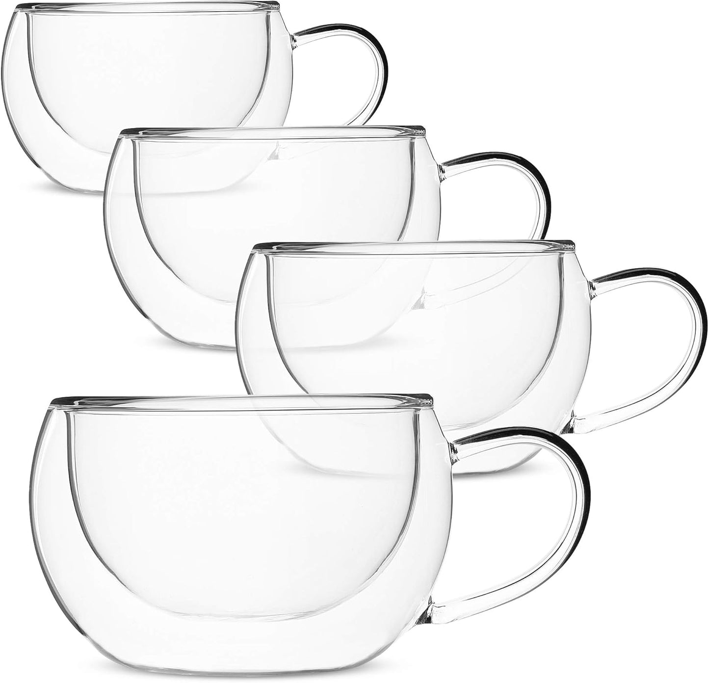 BTaT- Insulated Coffee Cups, Set of 4 (9 oz, 270 ml), Double Wall Glass Tea Cups